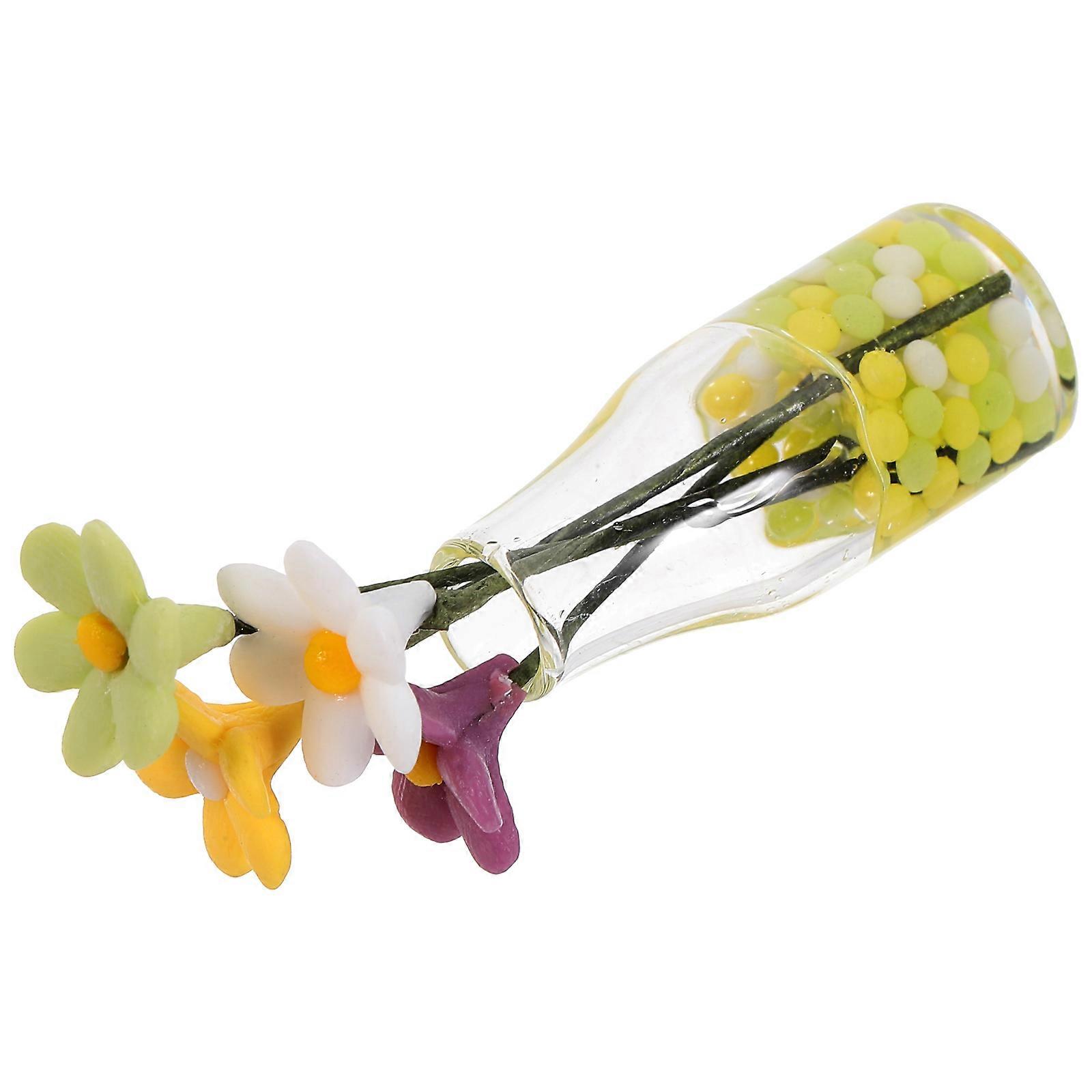 Miniature Daisy Flower in Transparent Glass Vase   Tiny Plant Ornament for Doll House Decor, Crafting, and Home Floral Arrangements