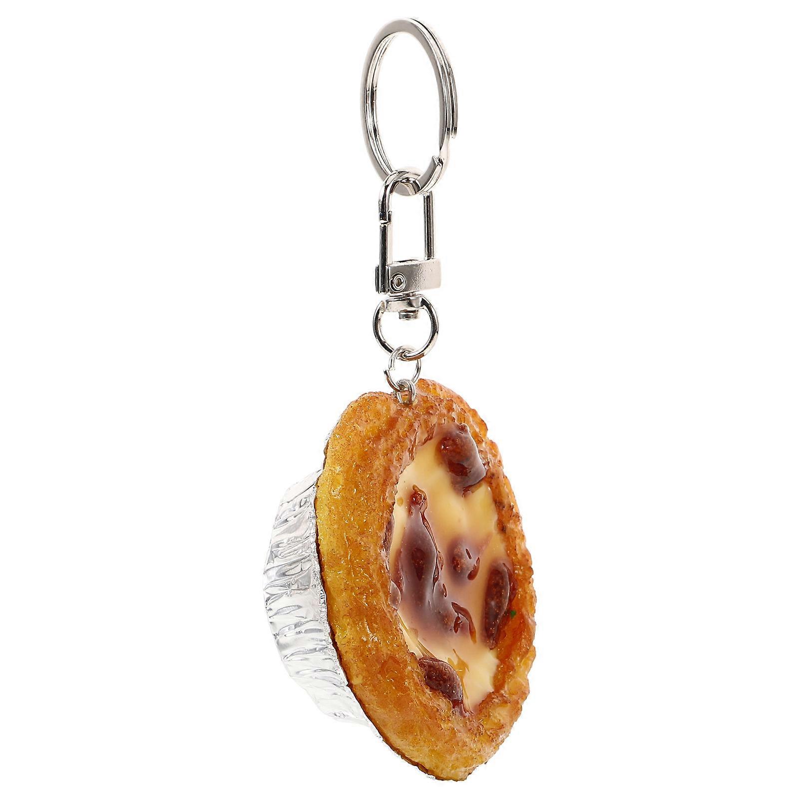 Funny Lifelike Egg Tart Keychain Pendant – Cute Simulated Food Bag Decoration for Parties and Accessories, Sturdy DIY Keyring Charm