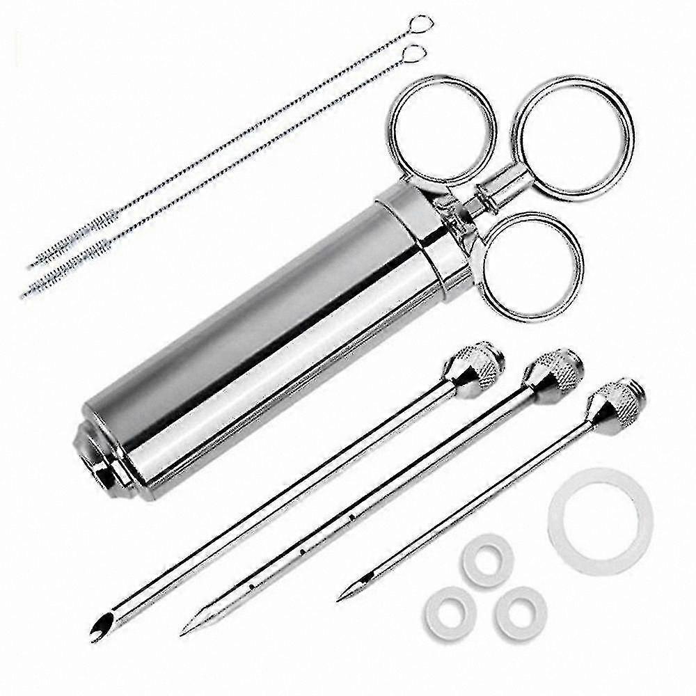 Professional Grade 304 Stainless Steel Marinade Injector Set with 60ml Capacity and 3 Commercial-Use Needles for Meat Flavor Enhancement