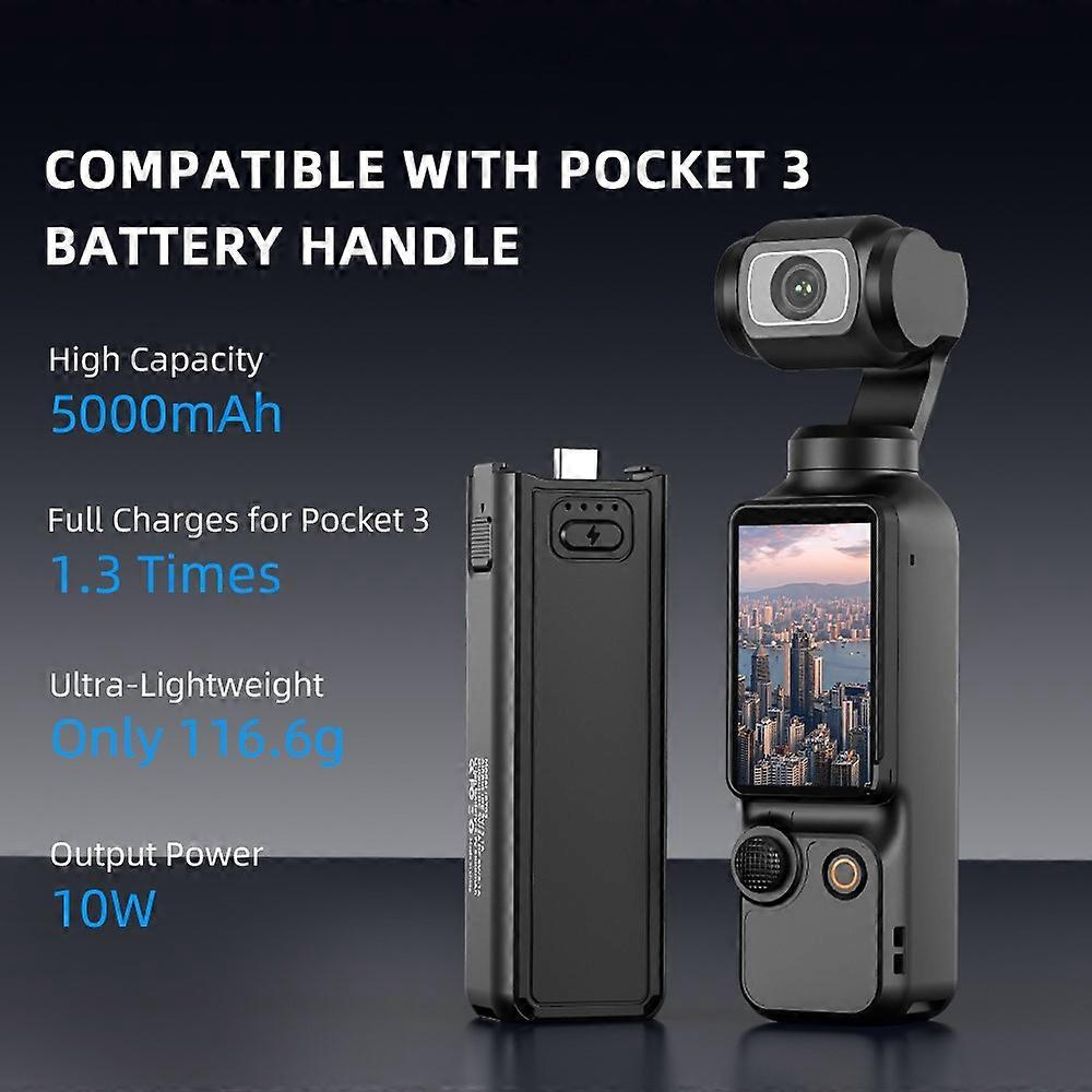 Compatible For DJI Osmo Pocket 3 Battery Handle Fast Charging Long Battery Life Dual Type-C Ports Anti-Shake Lock