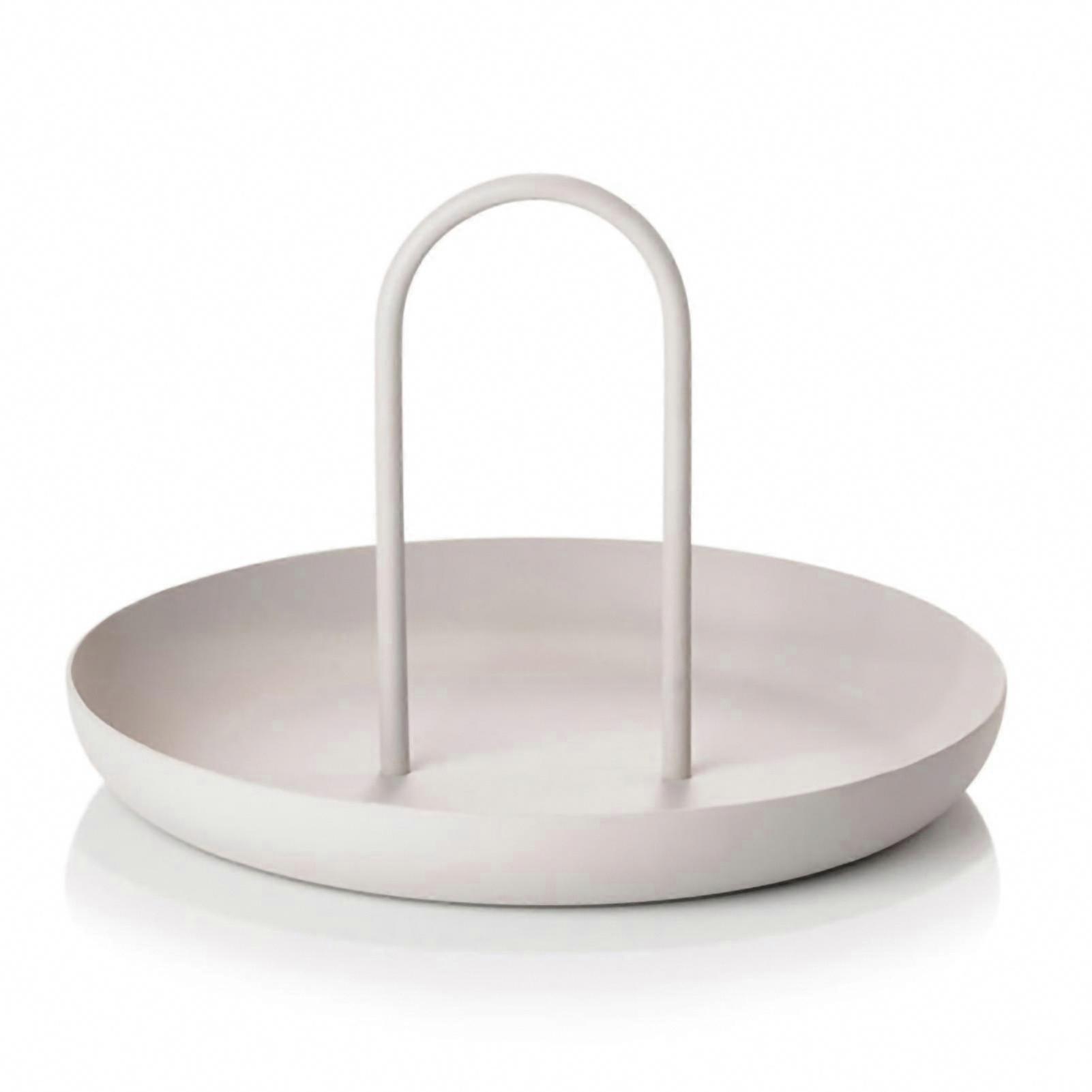 Metal Serving Tray Round Portable Tabletop Storage Tray with Handle Modern Simple Style Grey