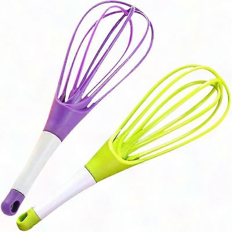 Multifunctional Rotating Whisk 2-Pack for Eggs, Milk Frother, and Mixing - Silicone Kitchen Utensils for Beating and Stirring