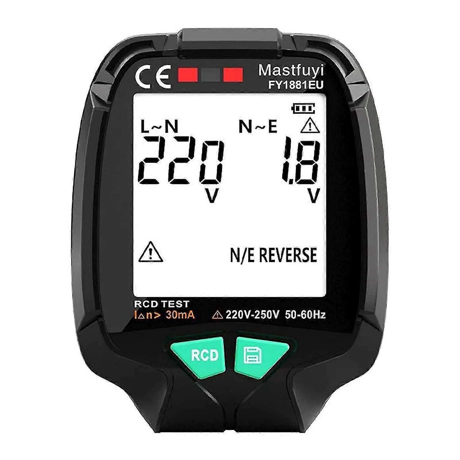 Socket Tester  Full-Screen AC Voltage 30V-250V, RCD, Polarity, Phase Check, EU Plug