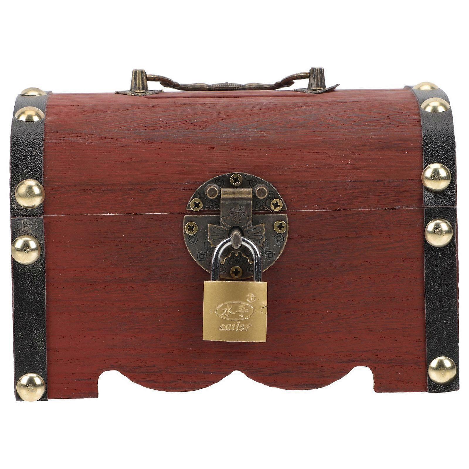 Wooden Piggy Bank Retro Style Money Saving Box Multi-function Coin Storage Box with Lock