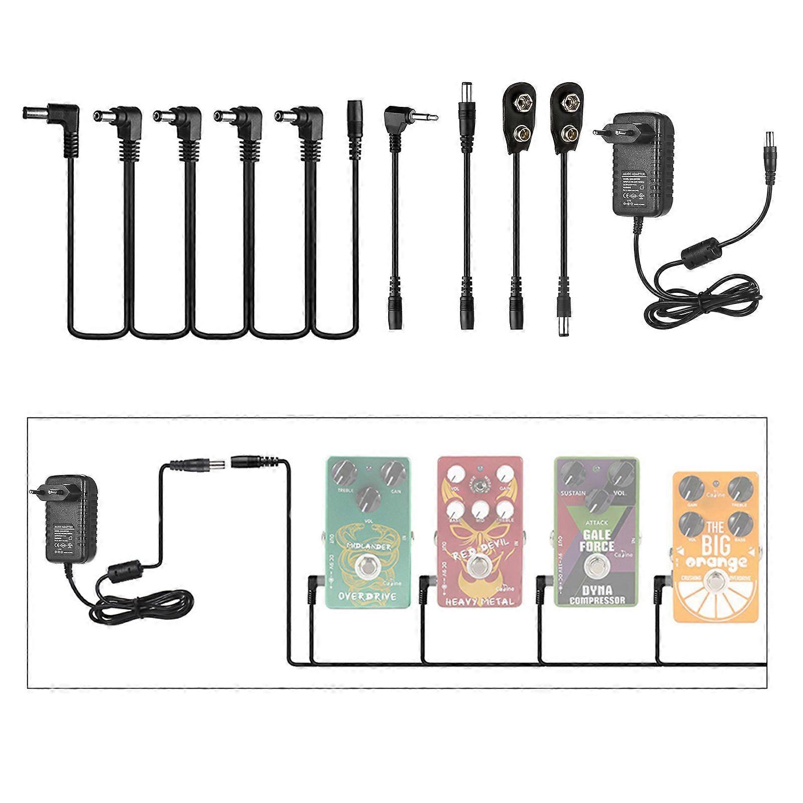 Caline CP-07A Guitar Effects Power Supply Adapter DC 9V 1A with 5-Way Daisy Chain Cable Reversed Polarity Cables Battery Clip Cables