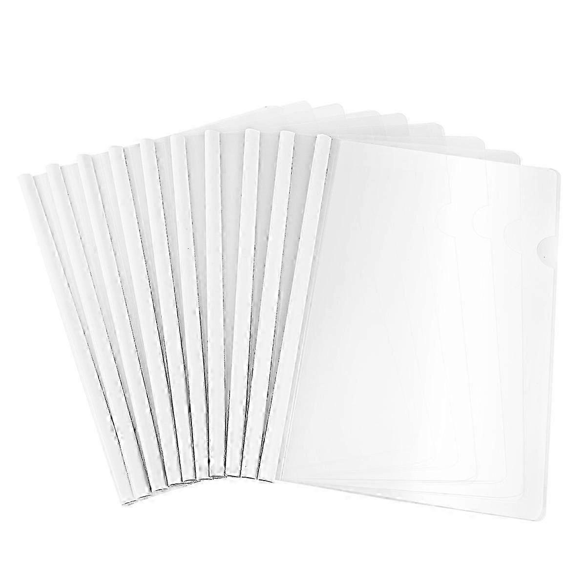 Clear Plastic File Folders with Sliding Bar - 30.5x21.5x1cm Document Organizer for Office & School - White