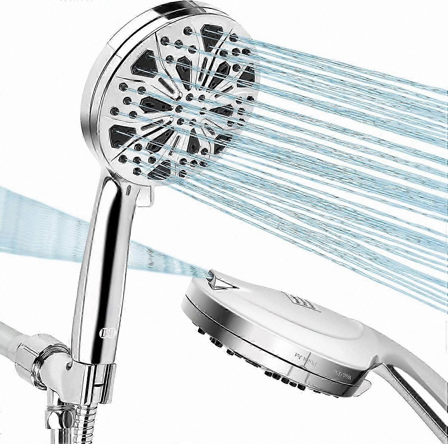 High-Pressure Handheld Showerhead with 10 Spray Modes, 5.1 Inch Head, 1.5M Hose, Anti-Clog Nozzle, Large Design