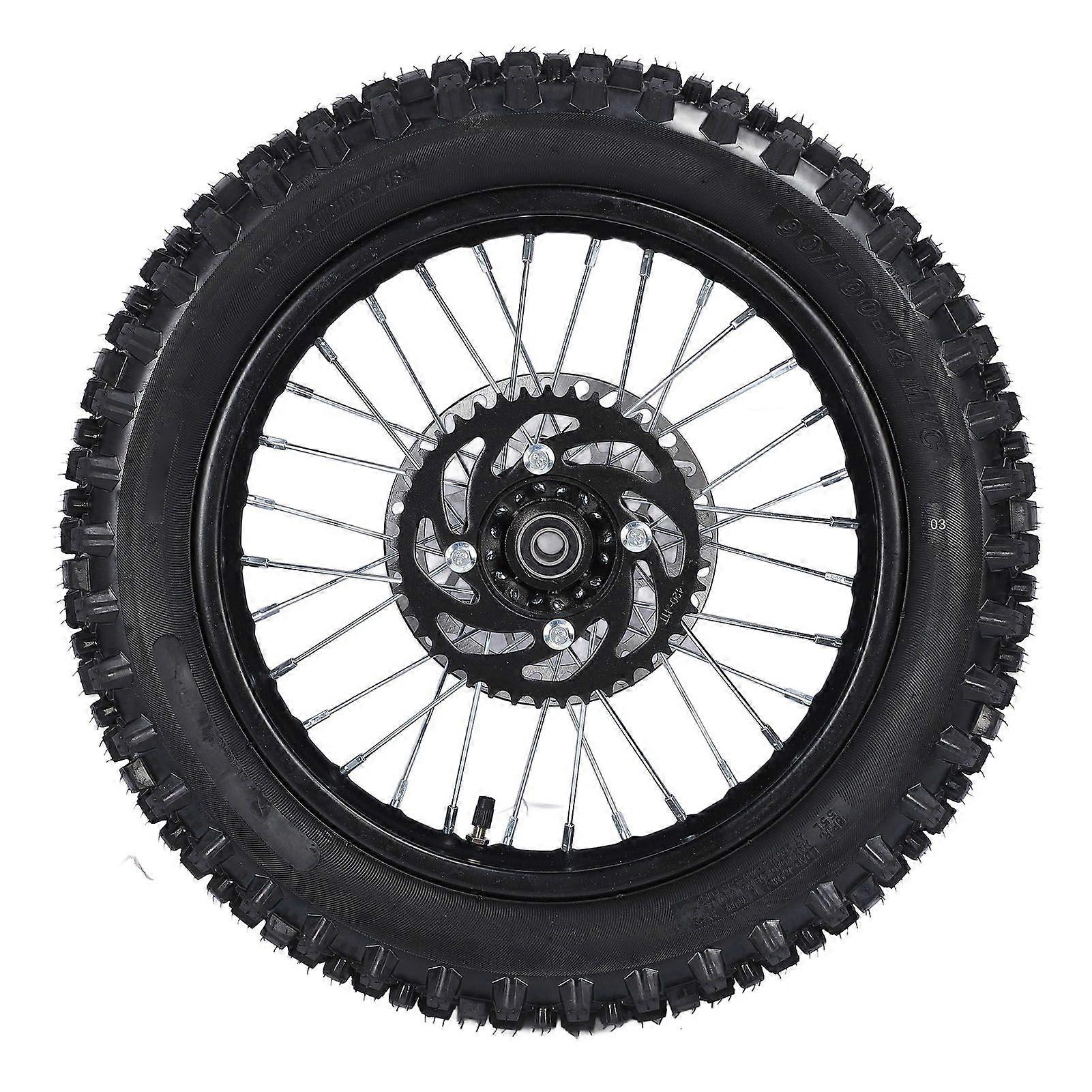 14in Rear Wheel Rim Tire Assembly with Rotor and Sprocket 90/100-14 15mm Shaft Enhanced Grip Replacement for Tao Kayo TSD 110 TD 125