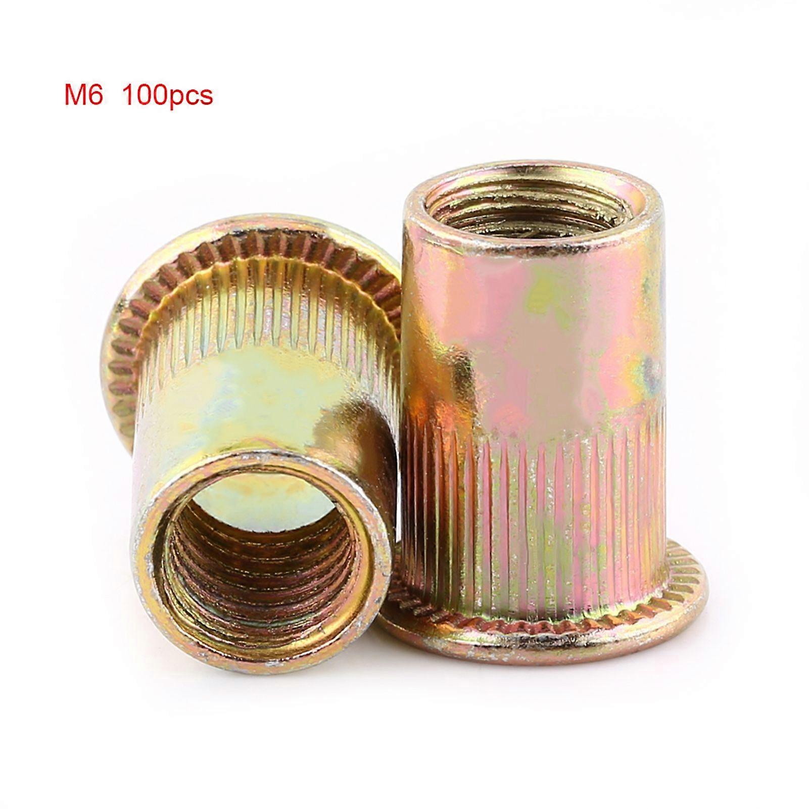 M3-M12 Carbon Steel Flat Threaded Rivet Nut Flange Rivnut Nutsert Fastener(M6x100pcs)