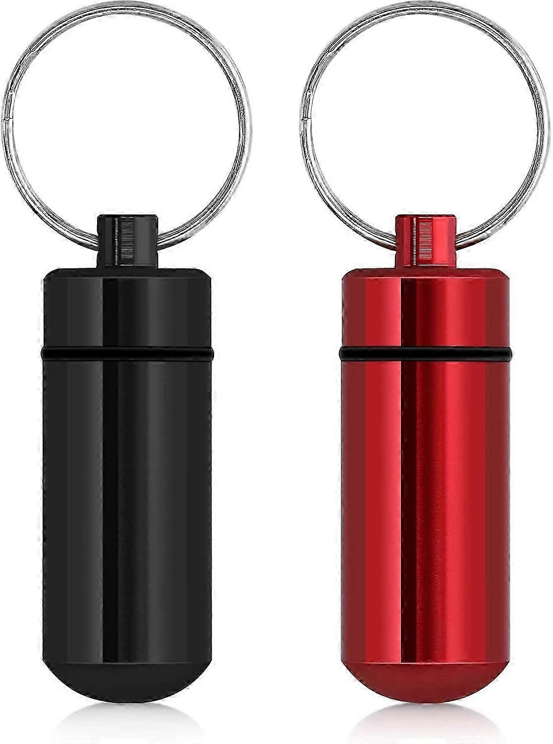 2x Pill Box - Mini Tablet Case with Key Ring - Portable Pill Box Medicine Office Travel - Black-Red