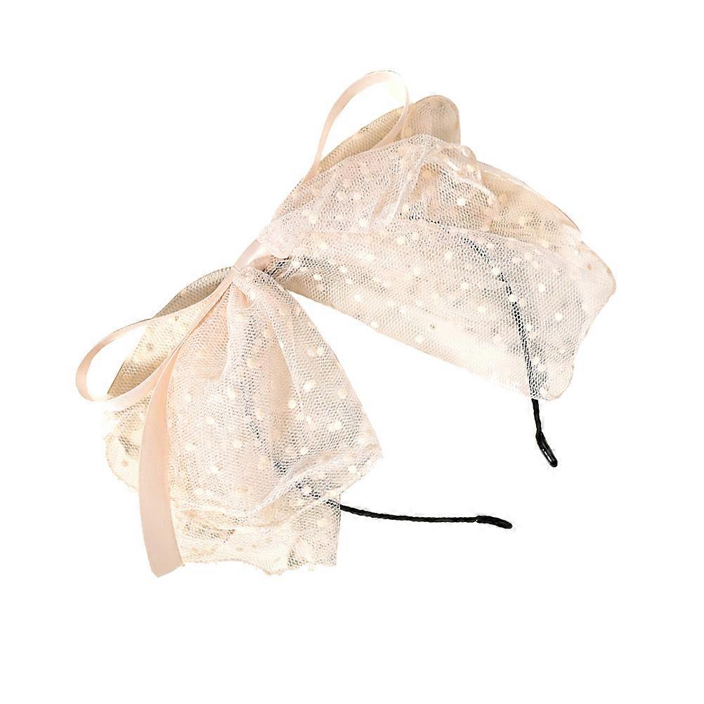 Beige Fabric Headband with Large Mesh Bowknot for Women Sweet and Fashionable One Size
