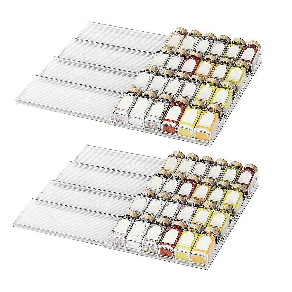 Adjustable Clear Acrylic Spice Drawer Organizer - Expandable Rack for Kitchen Spices