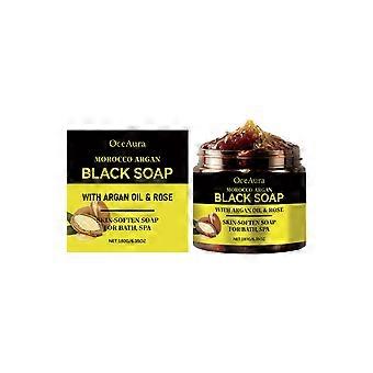 Black Soap With Argan and Rose, Organic & Natural Exfoliating Body Soap, Deep Cleansing, Removes Impurities, Rich with Olive Oil, Moisturize & Nourish