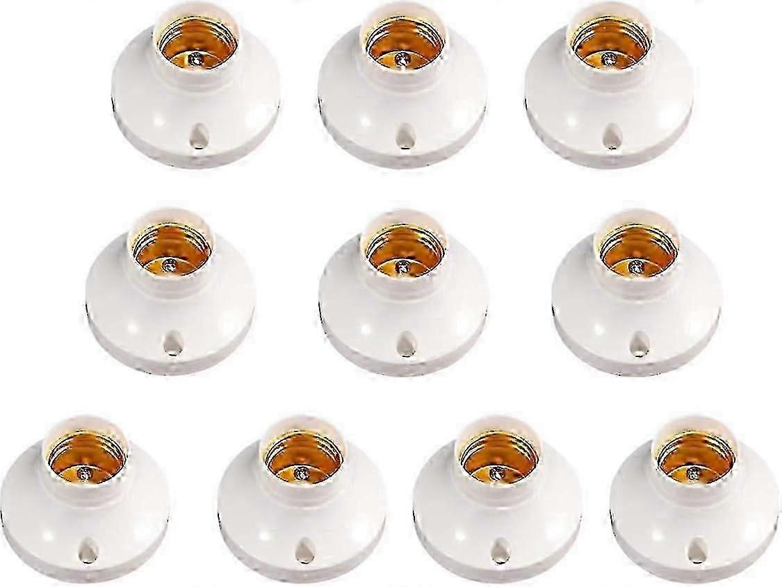 10Pcs E27 Screw Light Bulb Socket Holder Round Plastic Base Edison Screw Socket E27 Light Bulb Screw Lamp Socket Holder - White