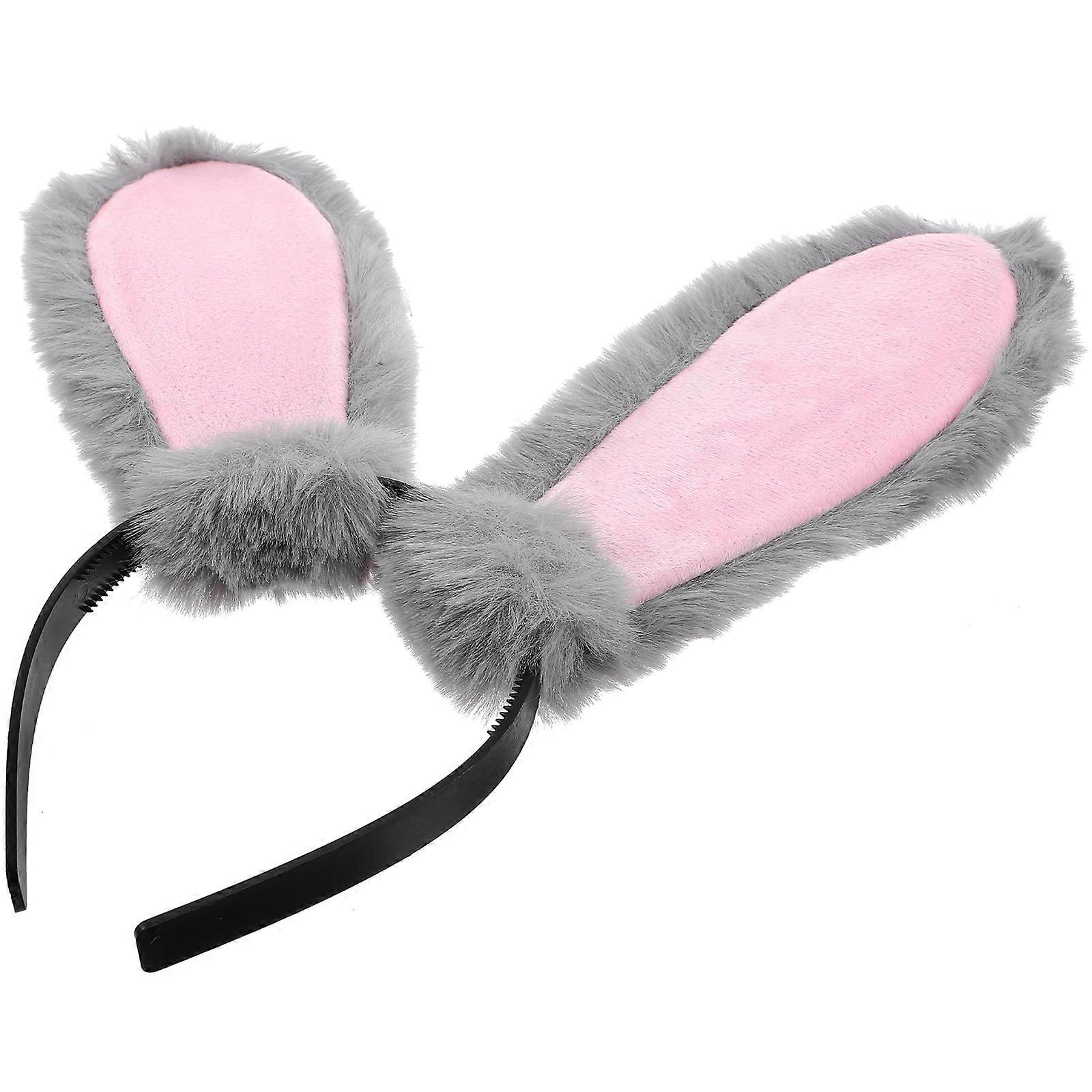 Plush Bunny Ears Headband for Easter Party Favor 4Pcs Grey Accessory