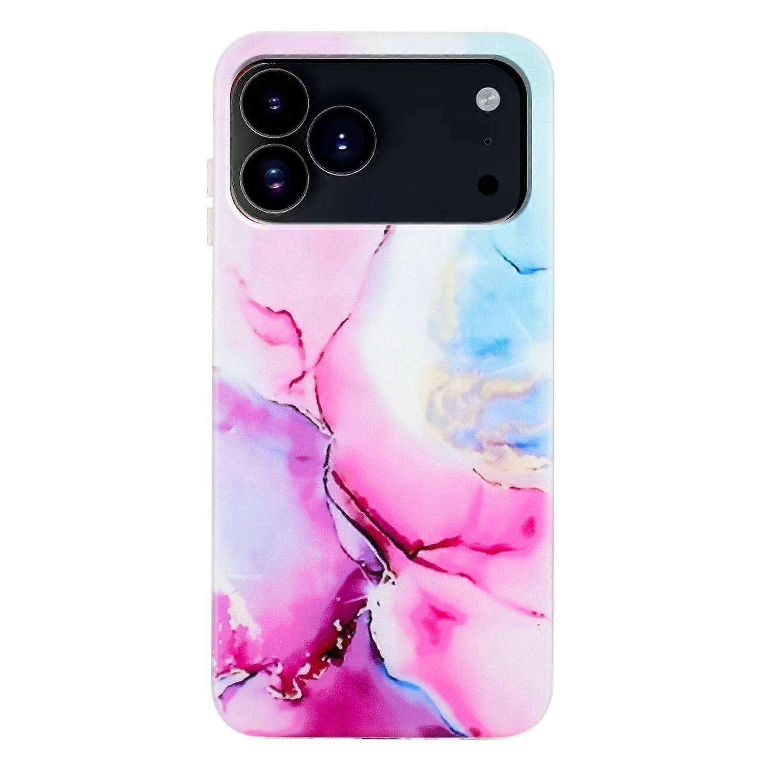 For iPhone 17 Pro Max Case Marble Pattern Painted TPU Phone Back Cover - Pink Blue
