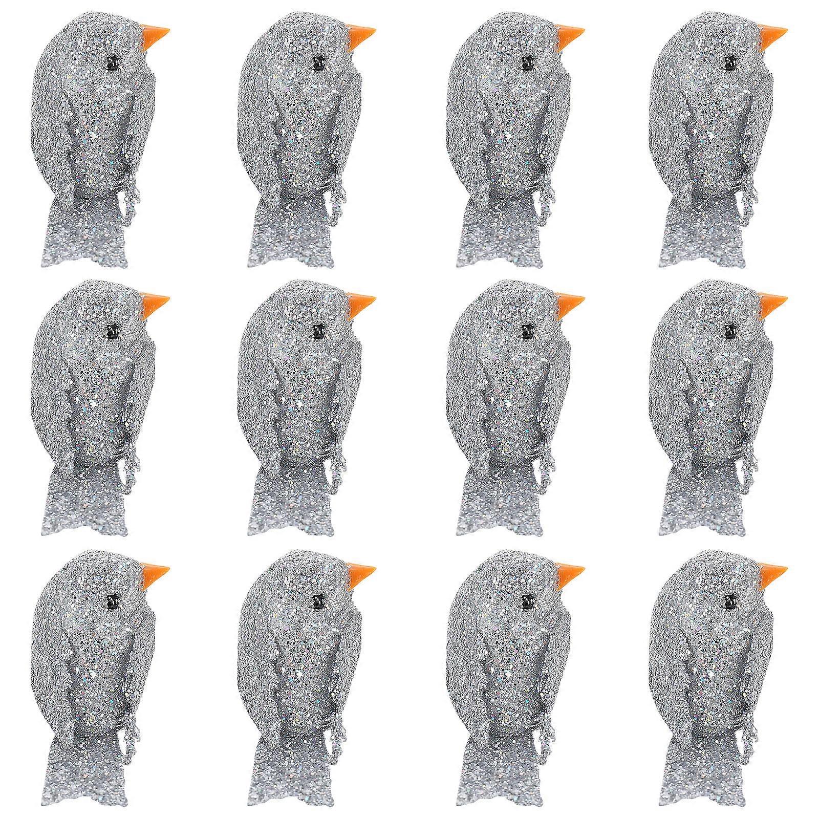 Christmas Birds Decor Foam Holiday Scene Adornment for Tree 12Pcs Set