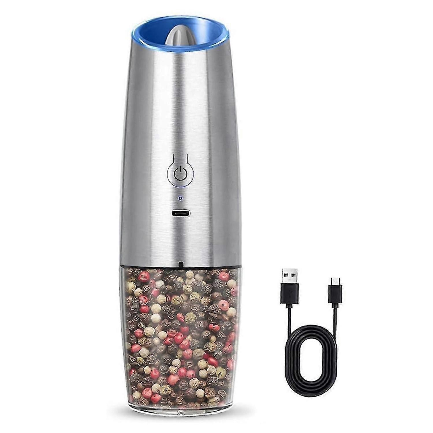 Rechargeable Electric Salt and Pepper Grinder, Adjustable silver