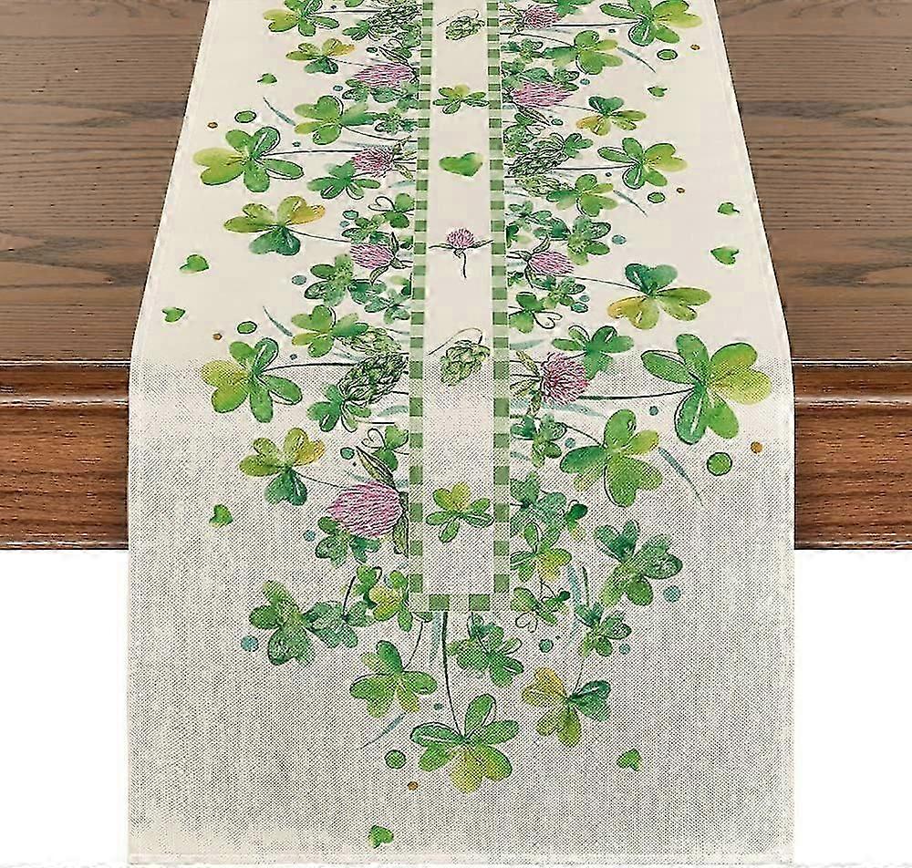Shamrocks Flower St. Patrick's Day Table Runner, Seasonal Holiday Kitchen Dining Table Runner for Home Party Decor 13x108.3 Inch