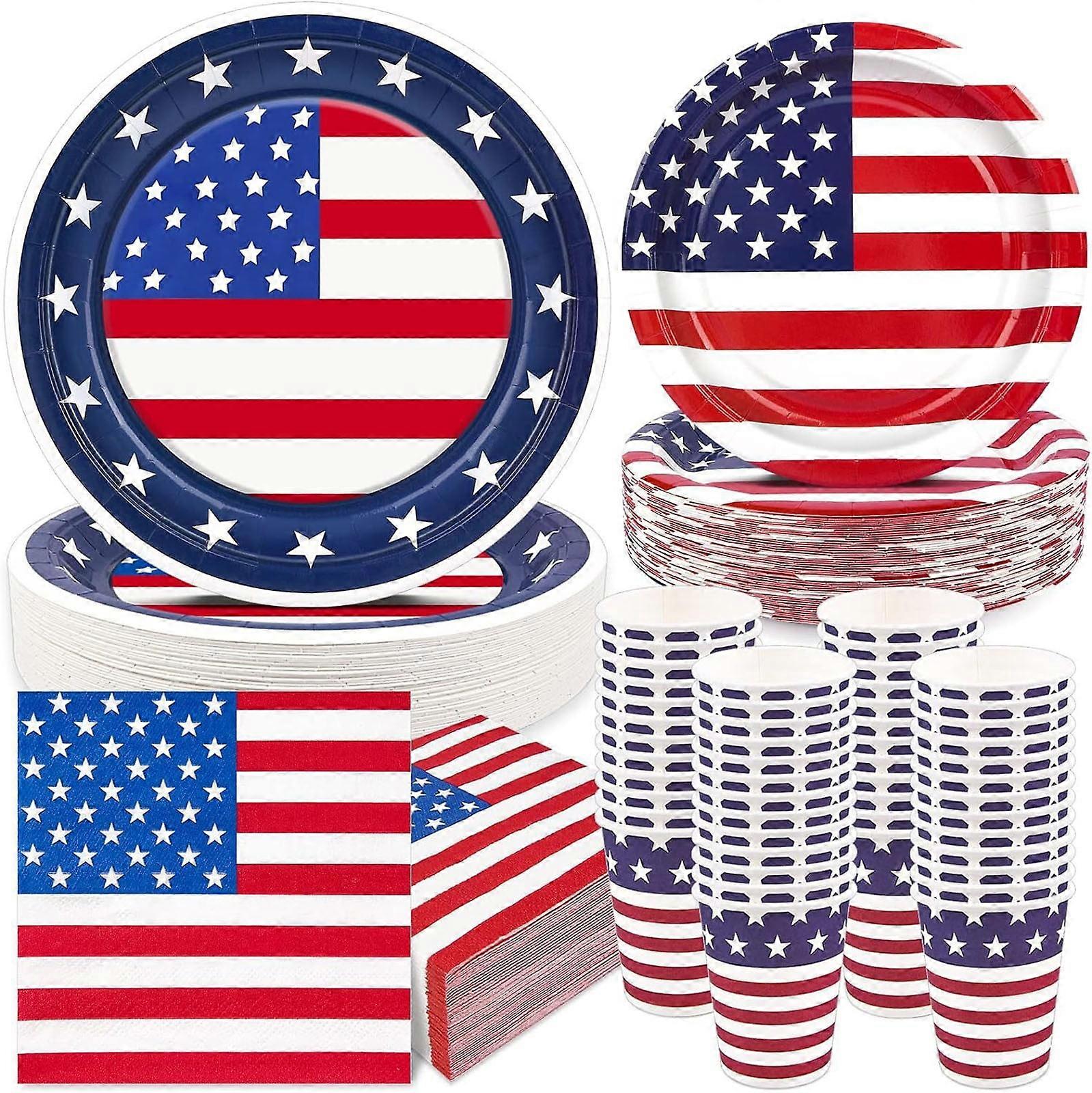 American Flag Patriotic Party Decorations - 4th of July Tableware Set with Plates, Napkins, Cups for Independence Day, Memorial Day, Veterans Day