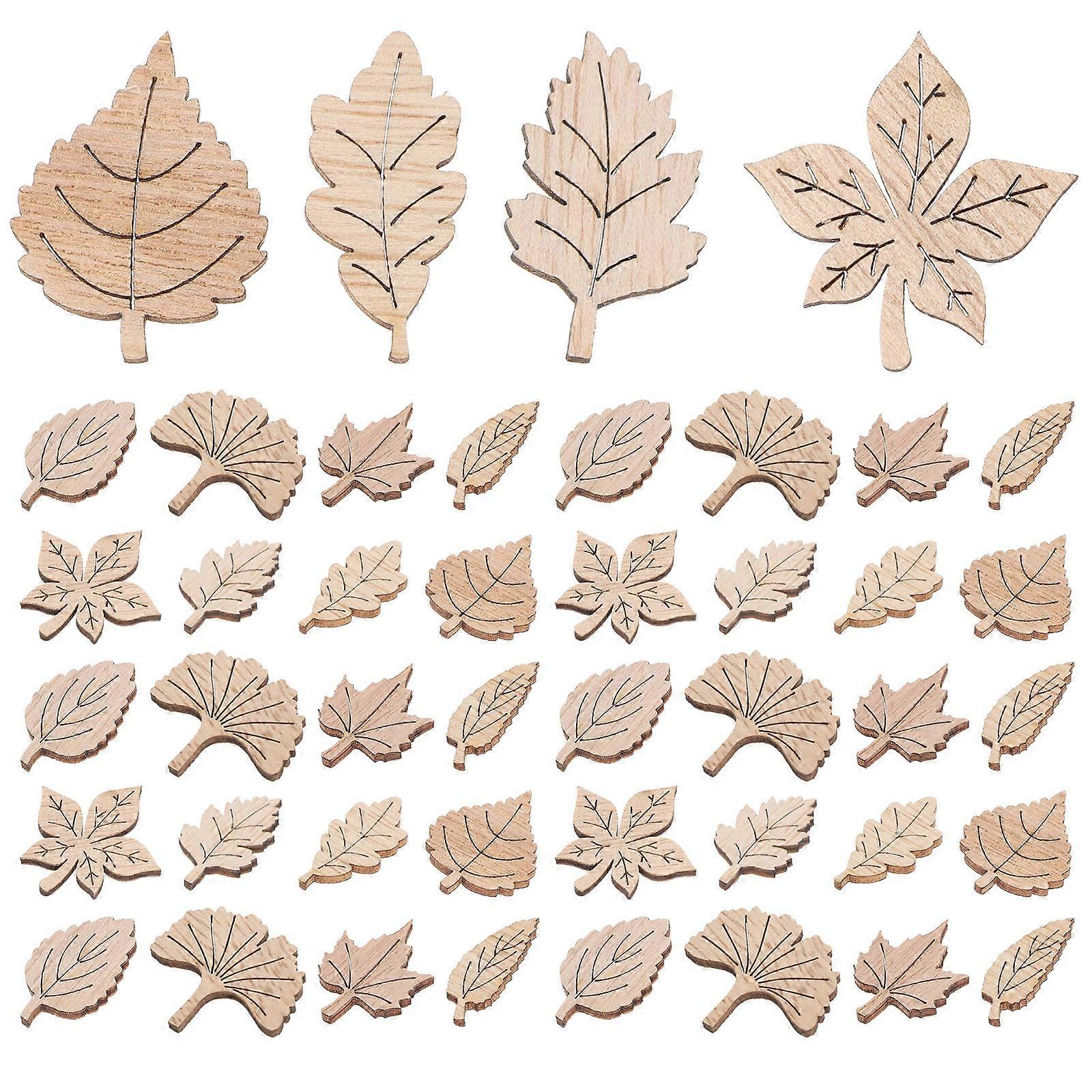 Beige Wood Chips Leaf Pattern Wood Slices for Decoration 150Pcs