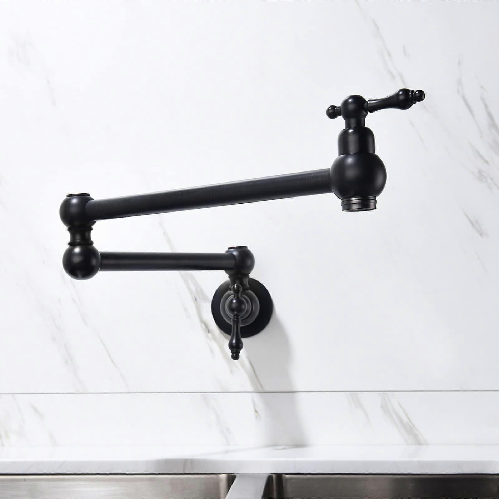 Pot Filler Faucet Black Solid Brass Folding Wall Mount Kitchen Stove Swing Arm With Double Joint Single Hole Two Handles
