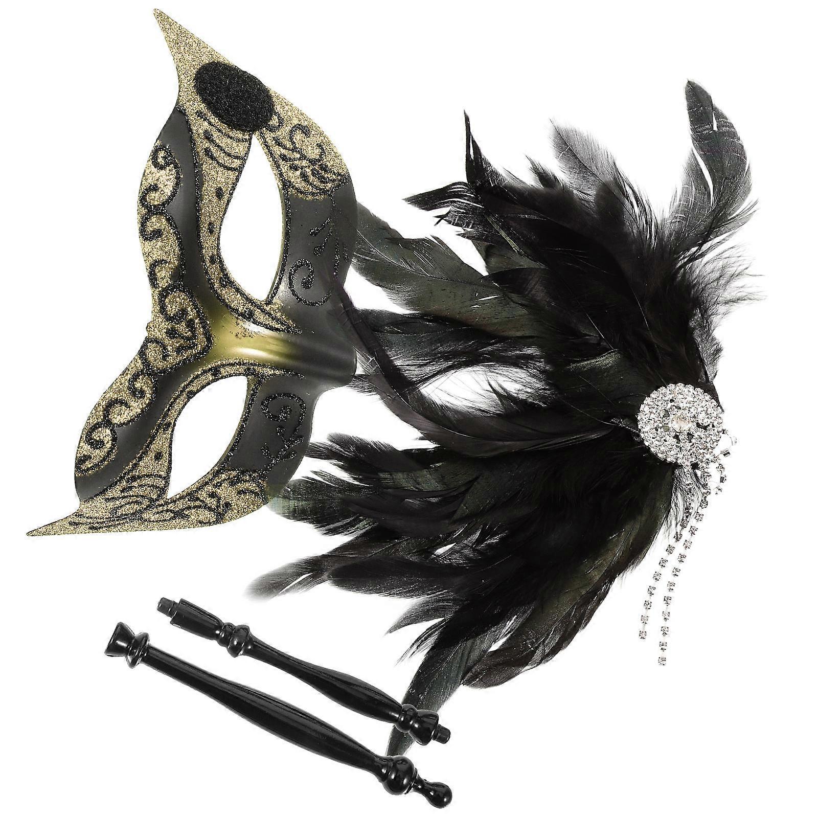 3Pcs Golden Half Face Mask for Masquerade Party Handheld Halloween Decor