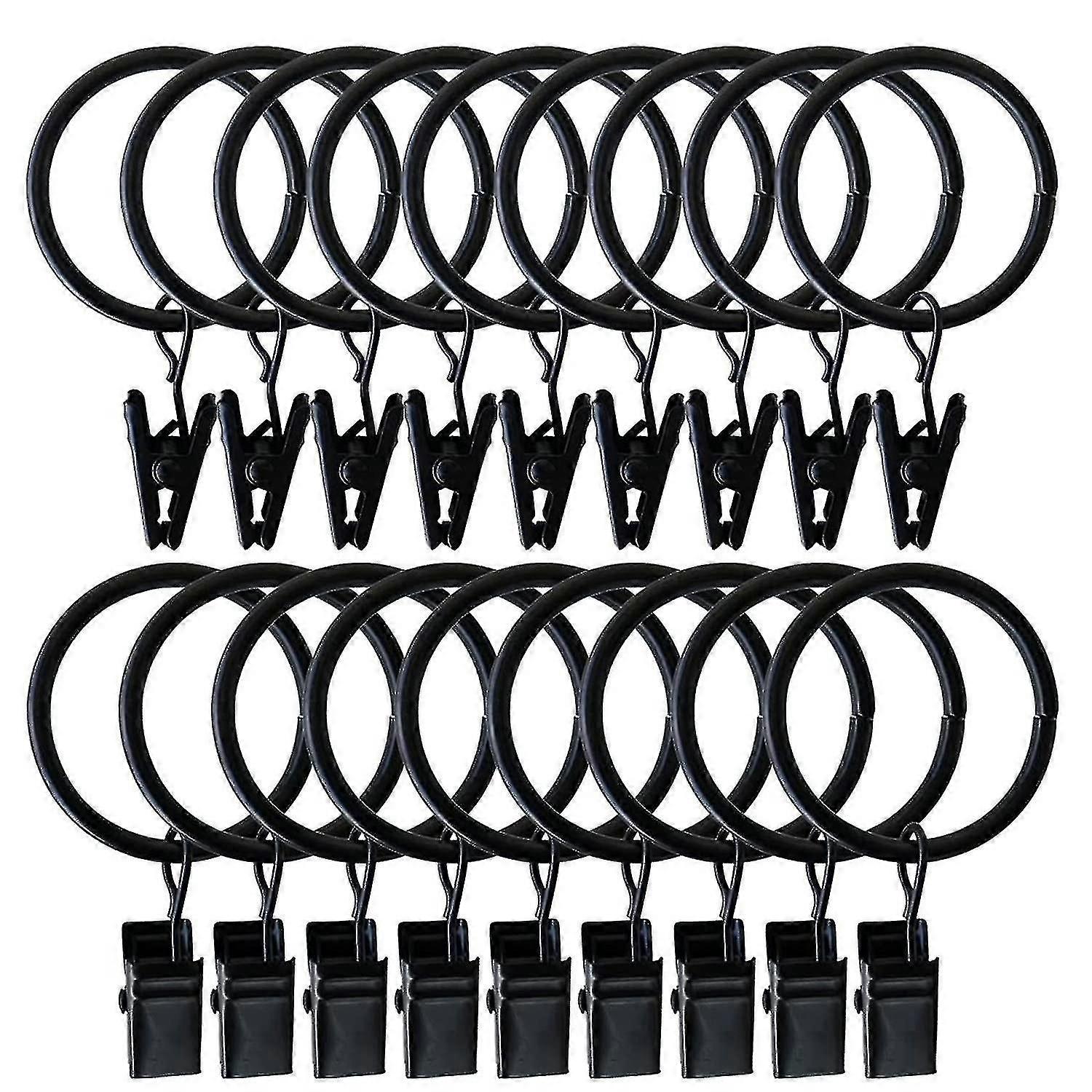 20pcsカーテンリングクリップ付き吊り下げリングウィンドウパーラーバルコニーカーテンロッド用カーテンフックブラック - J