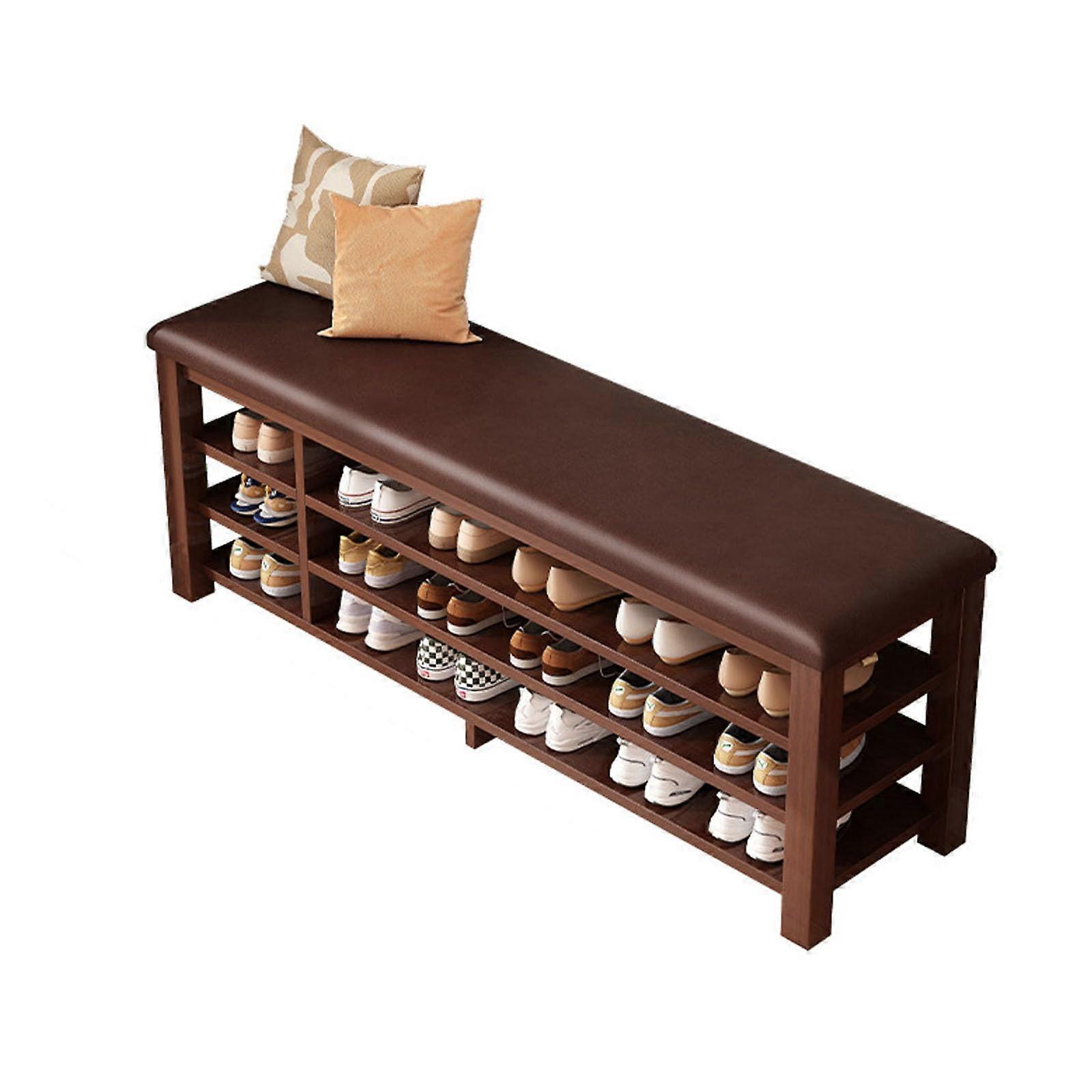 Wooden Shoe Bench Cushioned 80cm Solid Wood Boot Rack And Shoe Cabinet Entryway Brown Marrone Mudroom Hallway Storage