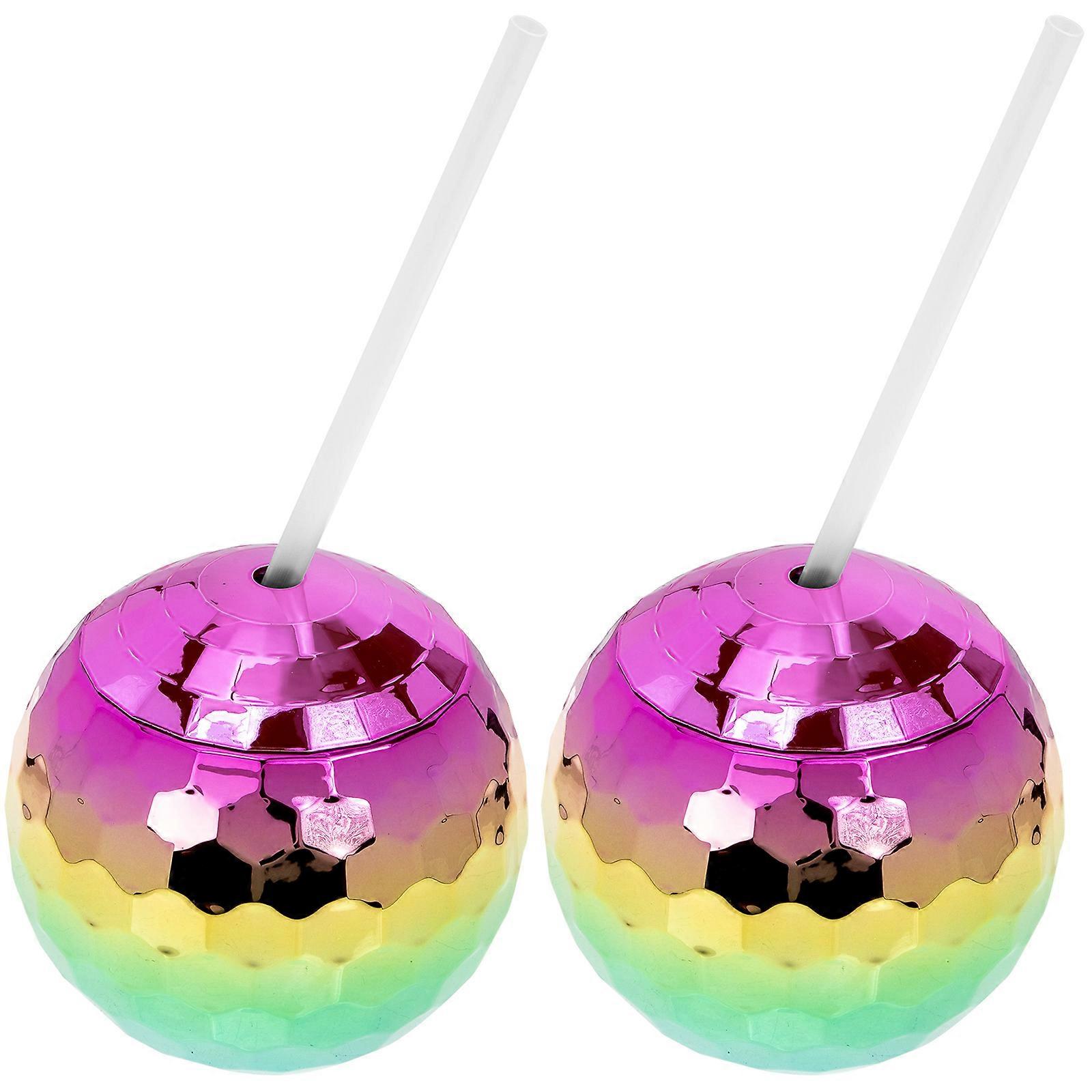 Delicate Flash Ball Cup Decorative Straw Cup for Drink Supply 2Pcs Household