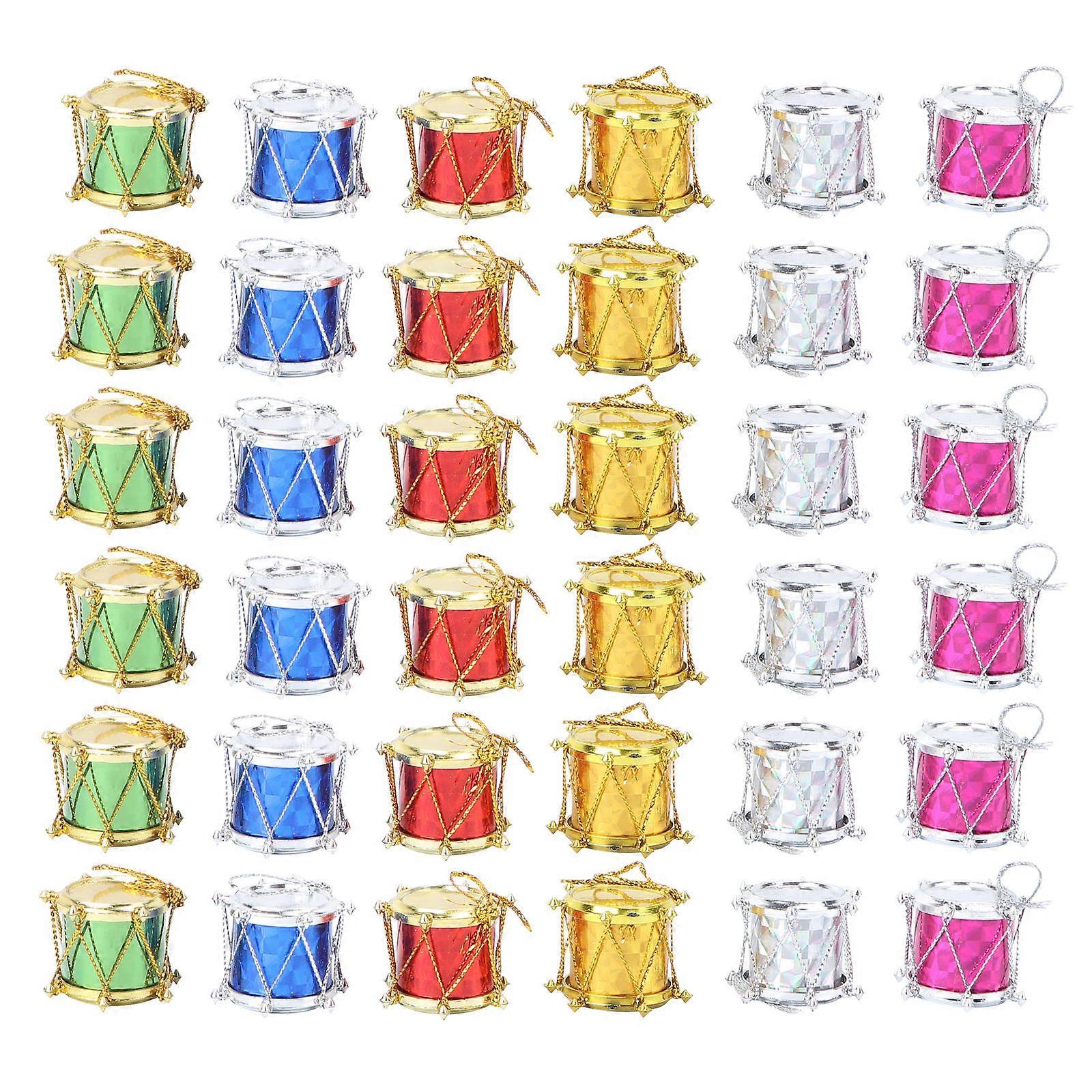 Christmas Decoration Mini Drum Hanging Ornaments for Tree 48Pcs