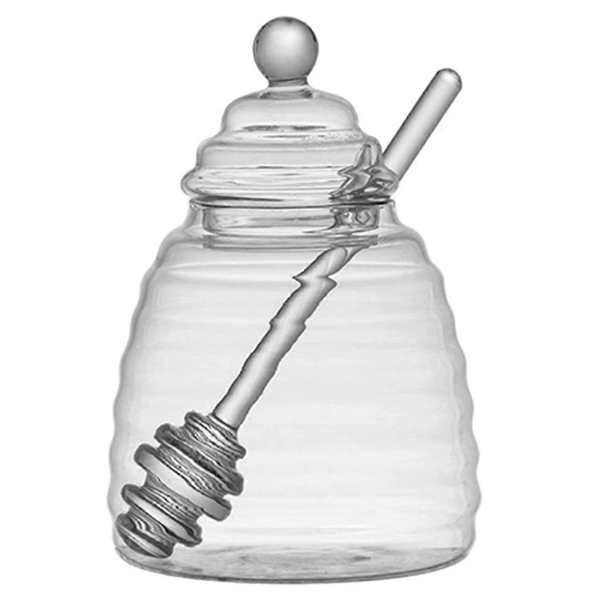 1Set High Borosilica Glass Honeycomb Tank Honey Storage Container with Dipper and Lid Honey Bottle