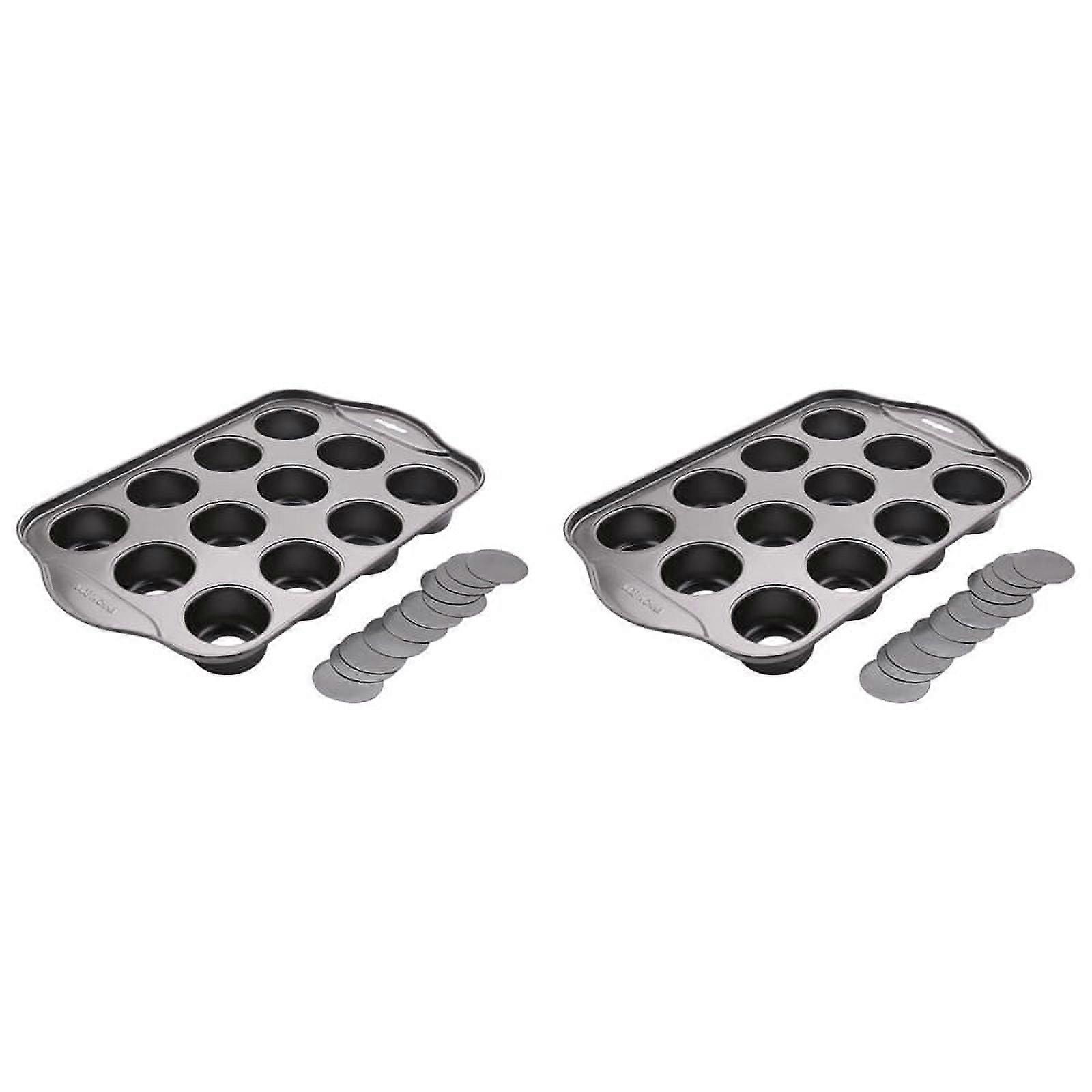 2X 12 Cavity Mini Cheesecake Pan with 24 Pieces Removable Bottom