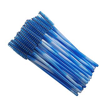 Veeki 100Pcs Disposable Mascara Brush Stick, Double Color Rod Color Eyelash Roller Portable Nylon Eyelash Brush Eyelash Comb (Blue)