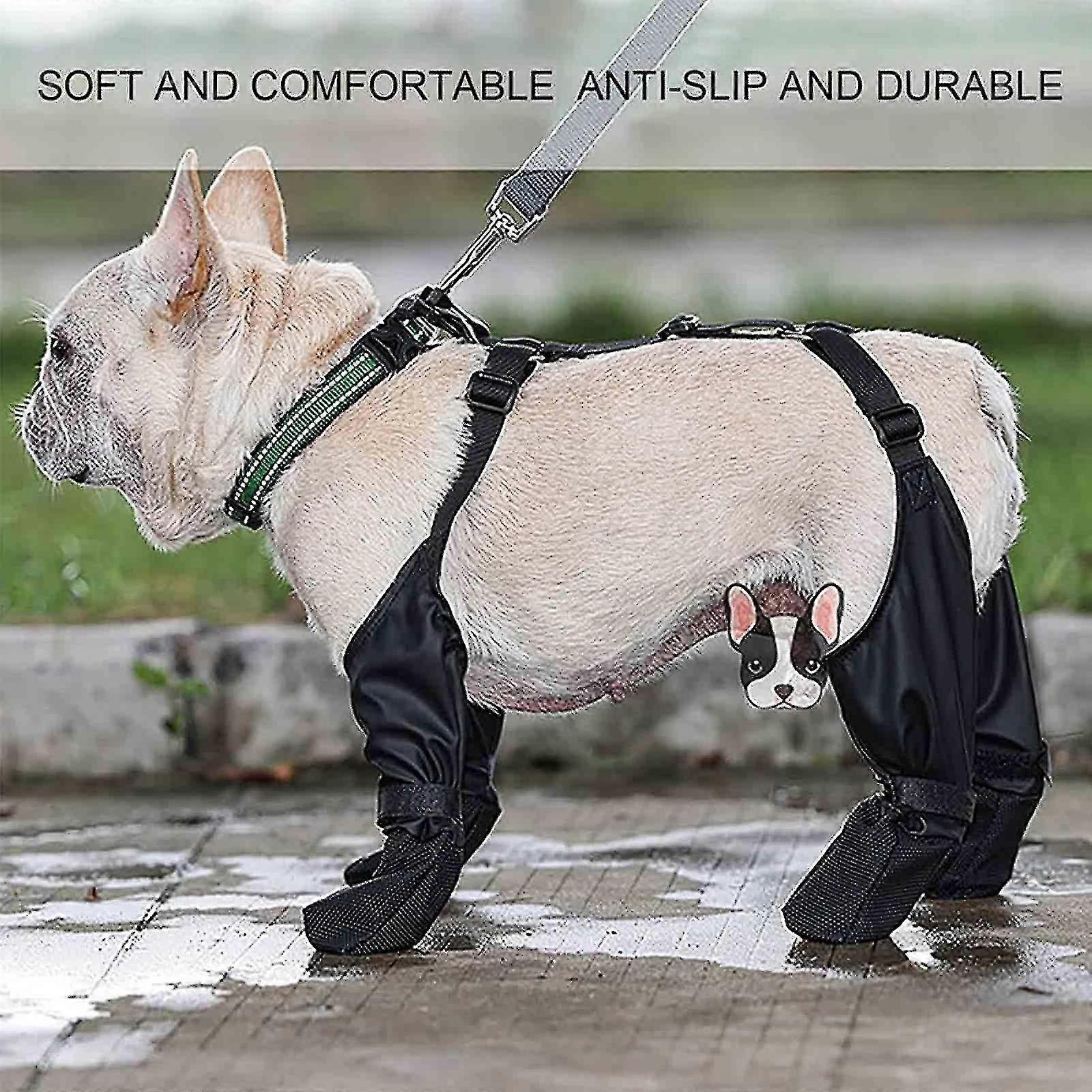 防水犬用ブーツ滑り止め犬用シューズ - 犬用スノーブーツレギンス - サスペンダー付き通気性足プロテクターブーティー