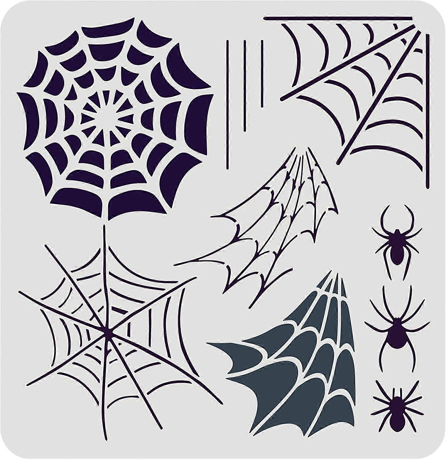 Spiderweb Stencil 11.8x11.8in, Reusable Spider & Web Design for DIY Painting on Wall, Canvas, Tile, Furniture, Paper