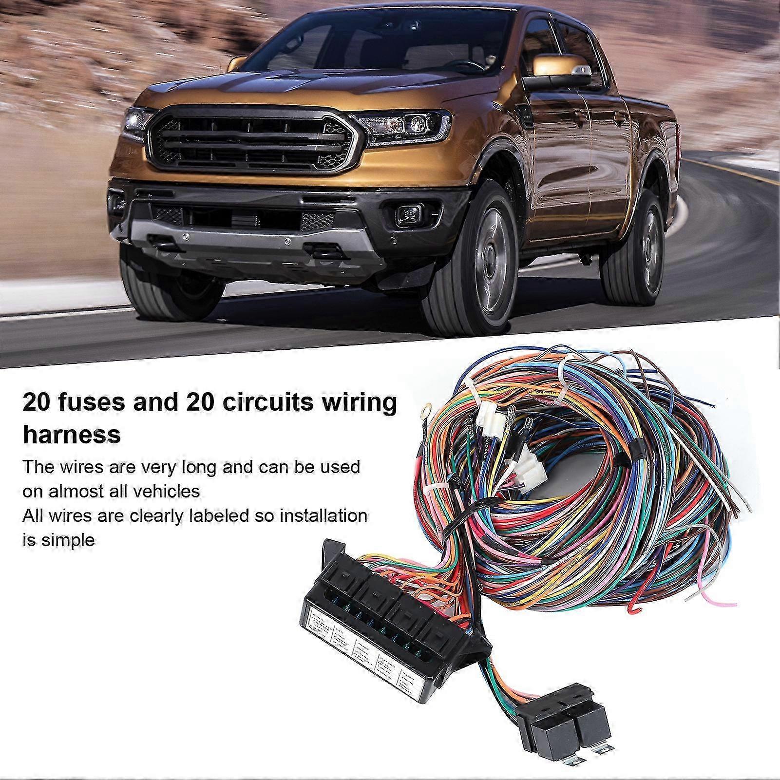 Kit de chicote elétrico automotivo com 20 circuitos e 20 fusíveis para Hotrods