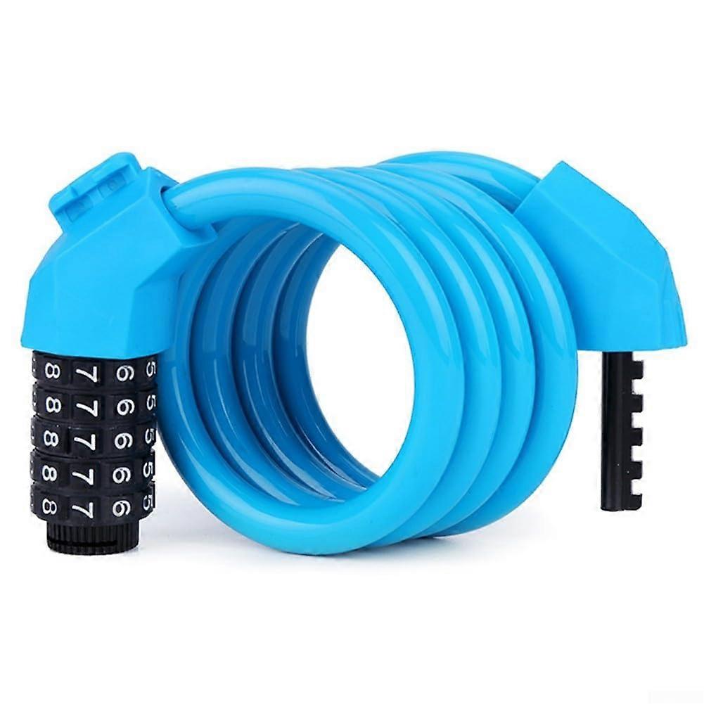 5Digit Combination For Bicycle Lock 12mm Reinforced Steel Cable 1.2m Blue Weatherproof Keyless Design Secure Commute