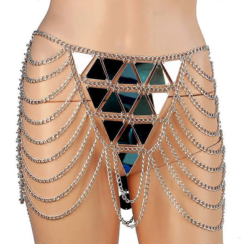 Multi-layer Chain Dance Wear Carvival Waist Belly Chain Silver Sequin Body Chain Skirts
