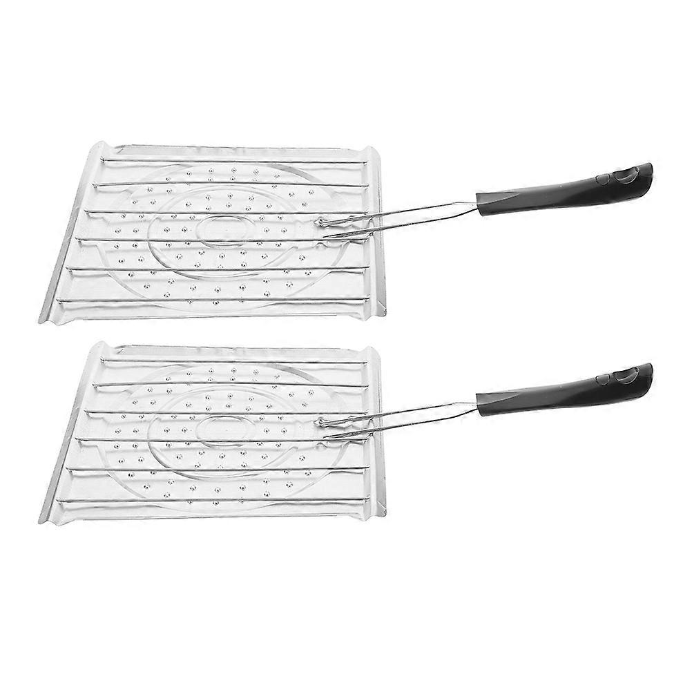 2Pcs Black Barbecue Grill Tray Foldable for Bbq Use with Plastic Handle