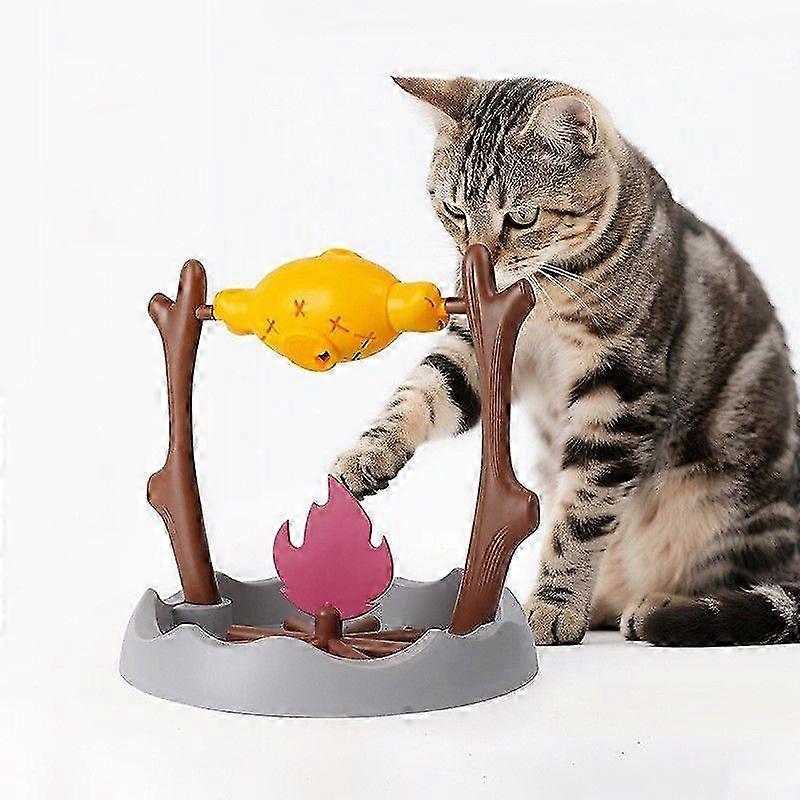 Cat Treat-Dispensing Slow Puzzle Feeder Bowls,Unique Rotatable Roast and Flame,Cognitive Training Game,Enrichment Interactive Stimulation Toys for Ind