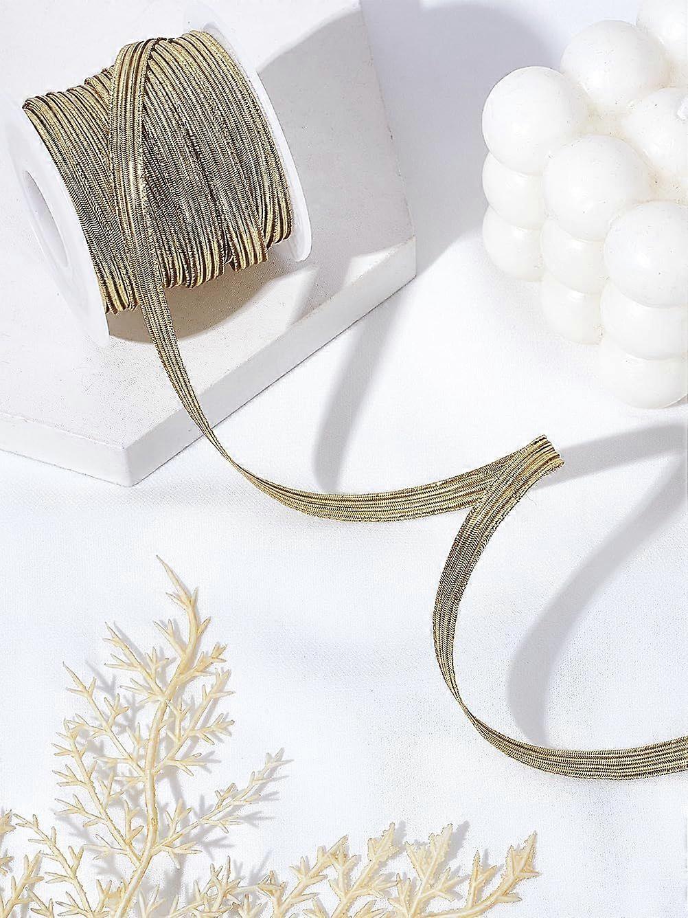 1 Roll 12 Yards 6mm Flat Elastic Cord with Rubber Inside Webbing Garment Sewing Accessories with 1Pc Plastic Spools Glitter Metallic Flat Strap Elasti