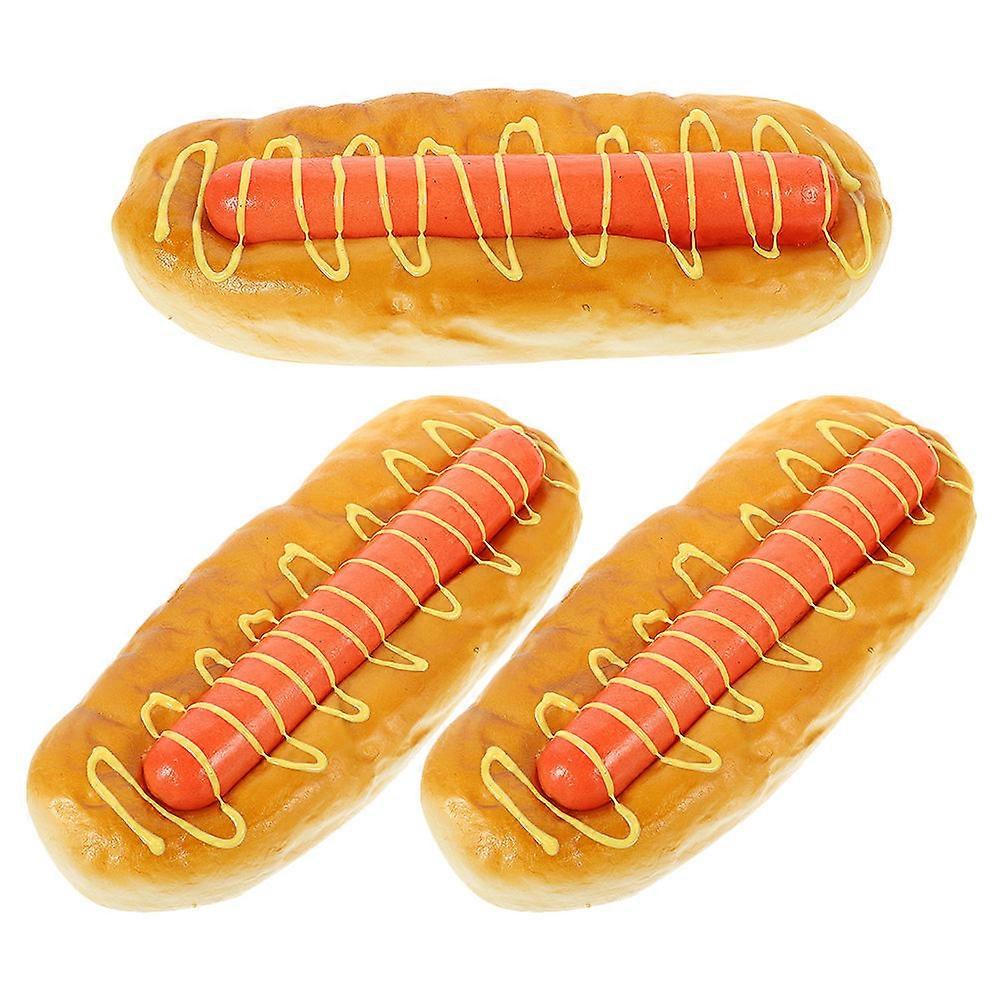 3Pcs Hot Dog Bread Model Artificial for Kitchen Decor Realistic Display