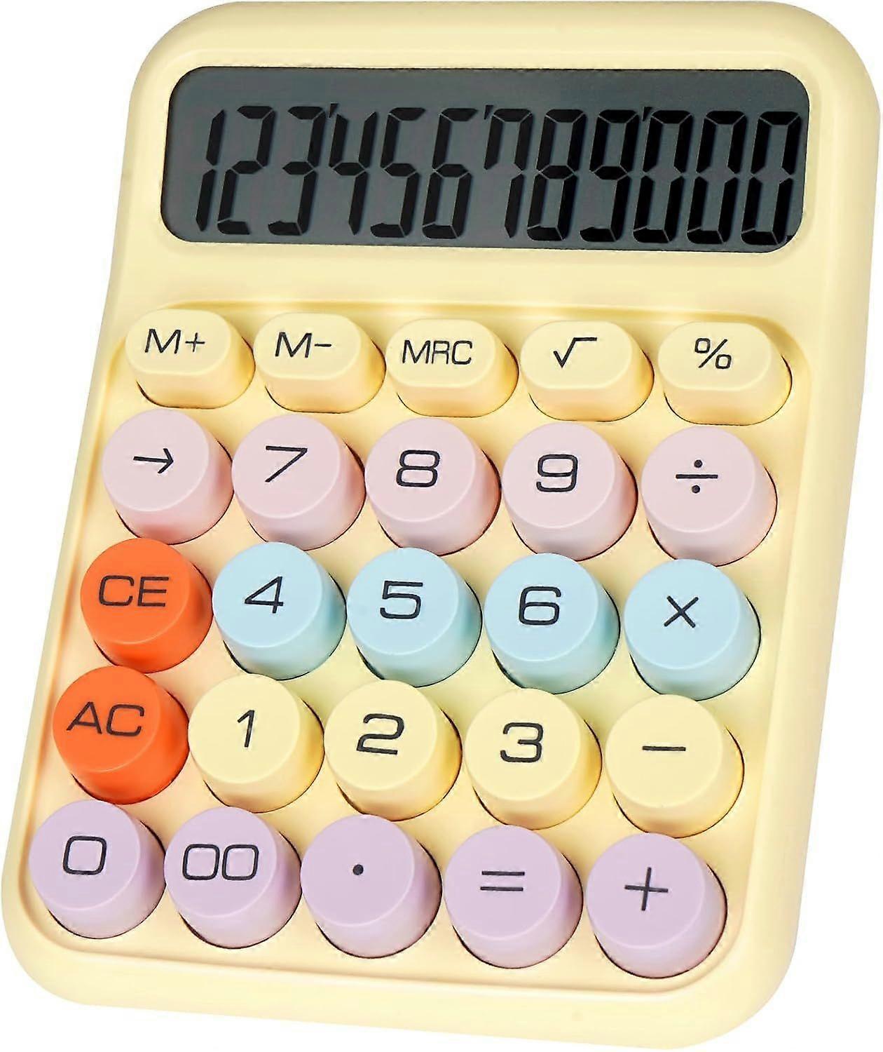 Mechanical calculator with large buttons, desktop calculator, 12 digits, large LCD screen, office calculator, cute pink calculators for teachers.