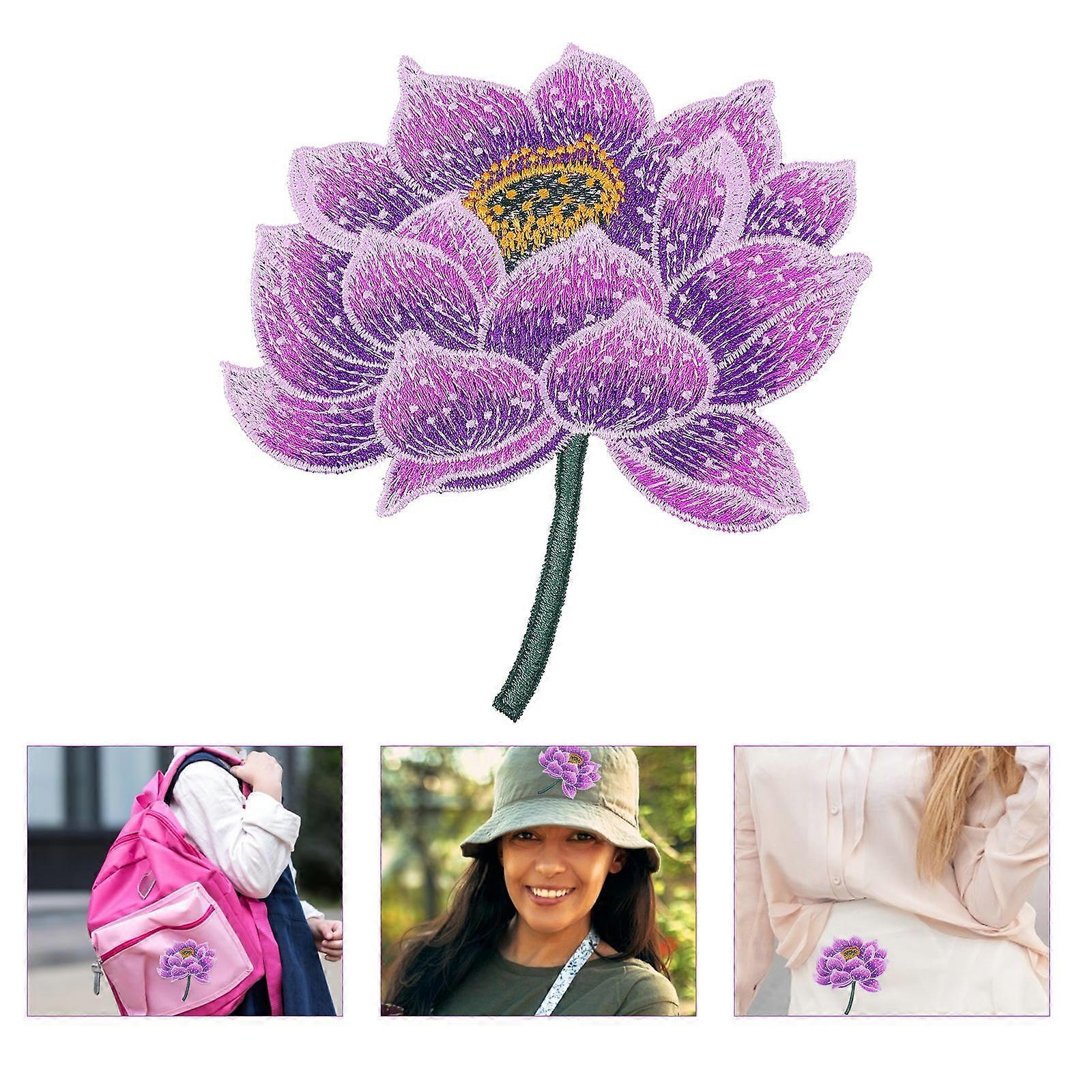 1pc Creative Embroidered Patch Pretty Lotus Patch Practical Clothes Patch