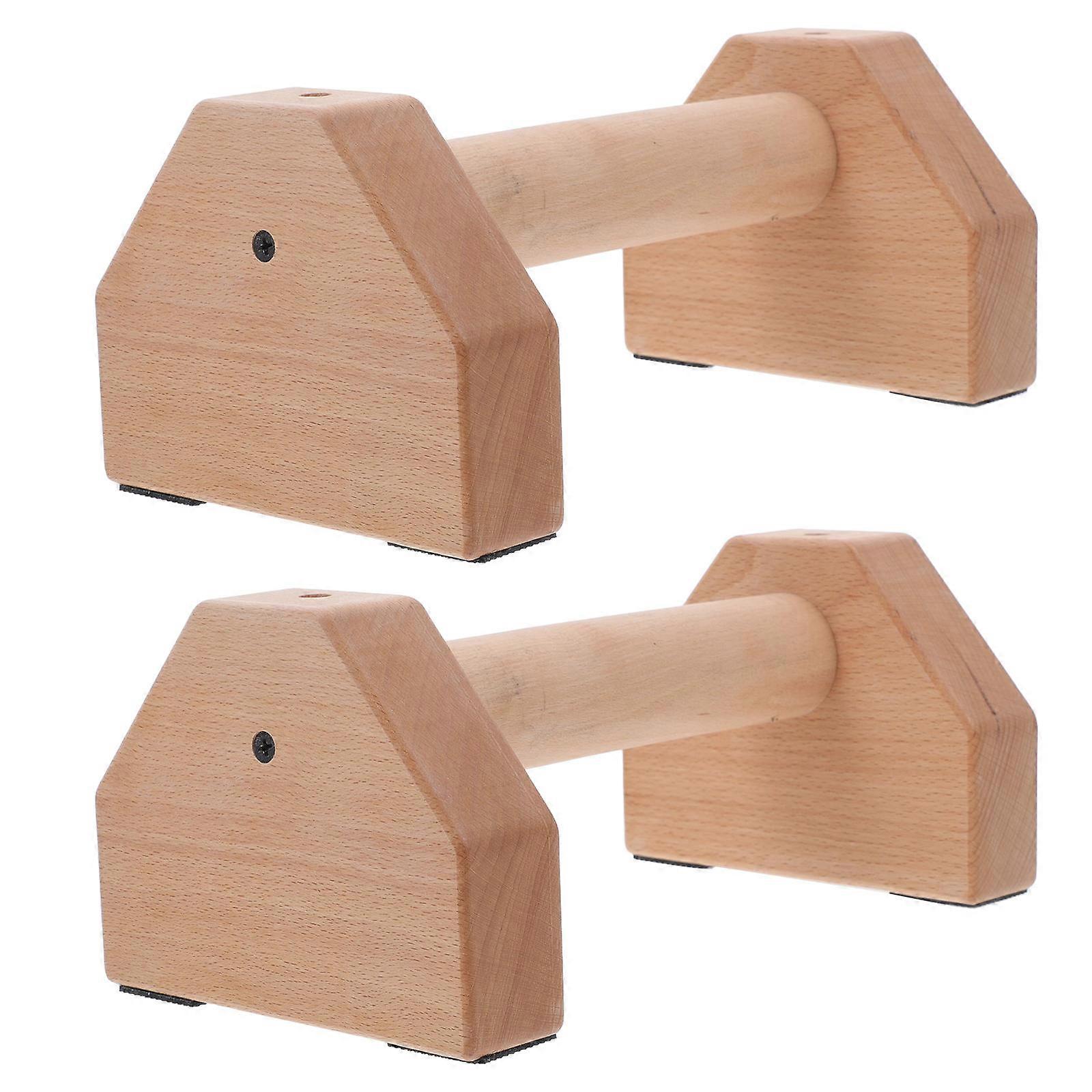 Wooden Push Up Bars For Gym Workouts Handstand Support Anti Slip Bottom 2 Pcs