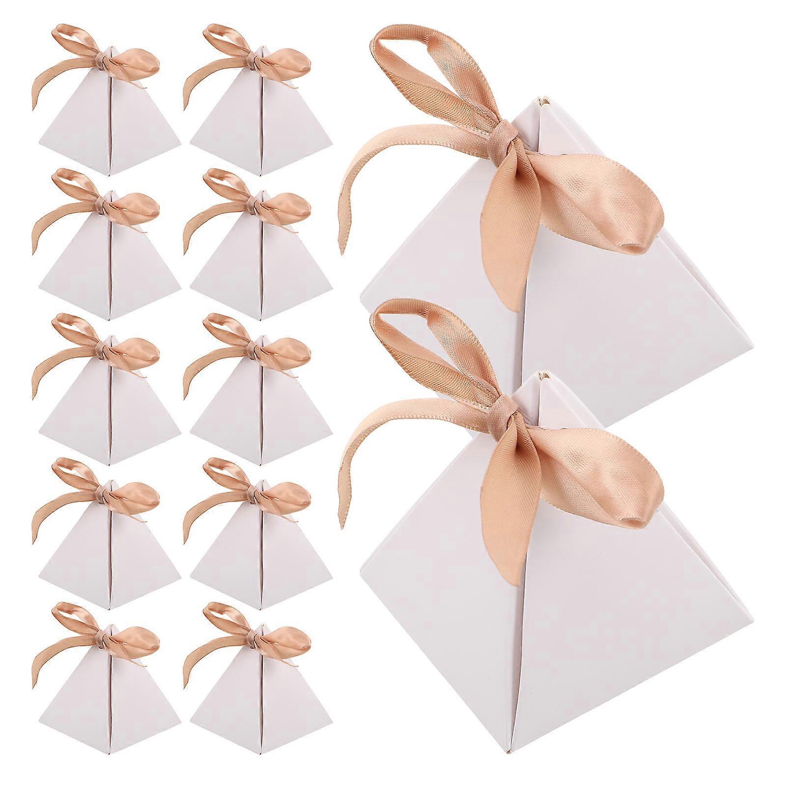 Creative Wedding Triangle Candy Boxes for Favors 25Pcs Paper Boxes with Ribbons