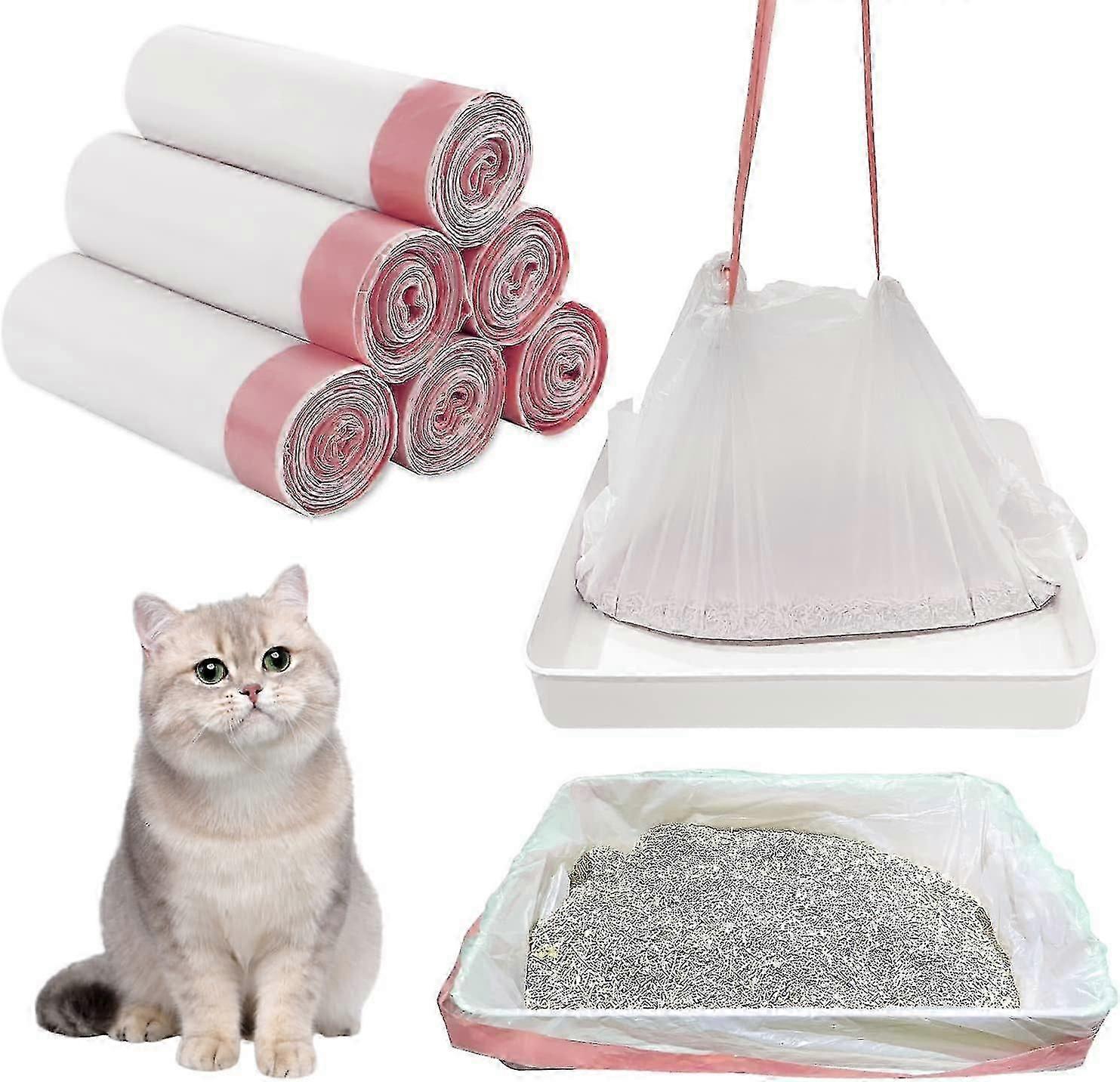 6 لفات من أكياس القمامة ، لفة من 10 ، أكياس فضلات كبيرة يمكن التخلص منها برباط ، لإمداد نفايات القطط (91 × 45 سم)