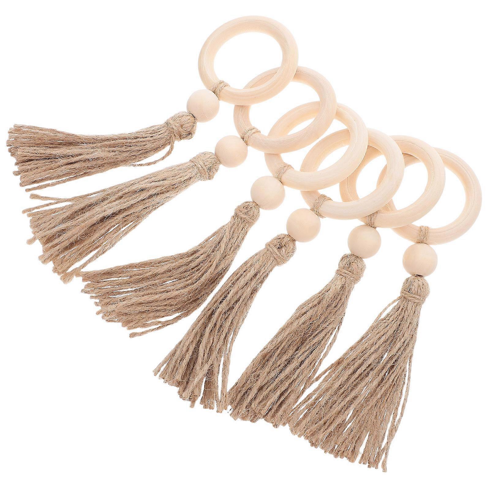 Rustic Wood Bead Napkin Rings for Wedding Table Decor 6Pcs Set