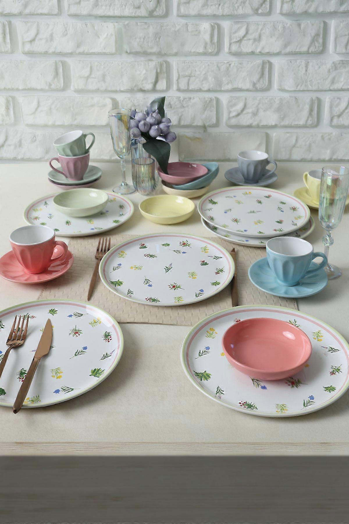 Keramika Dinnerware Set - Spring Flowers - 24 pieces - 6 persons - Stoneware